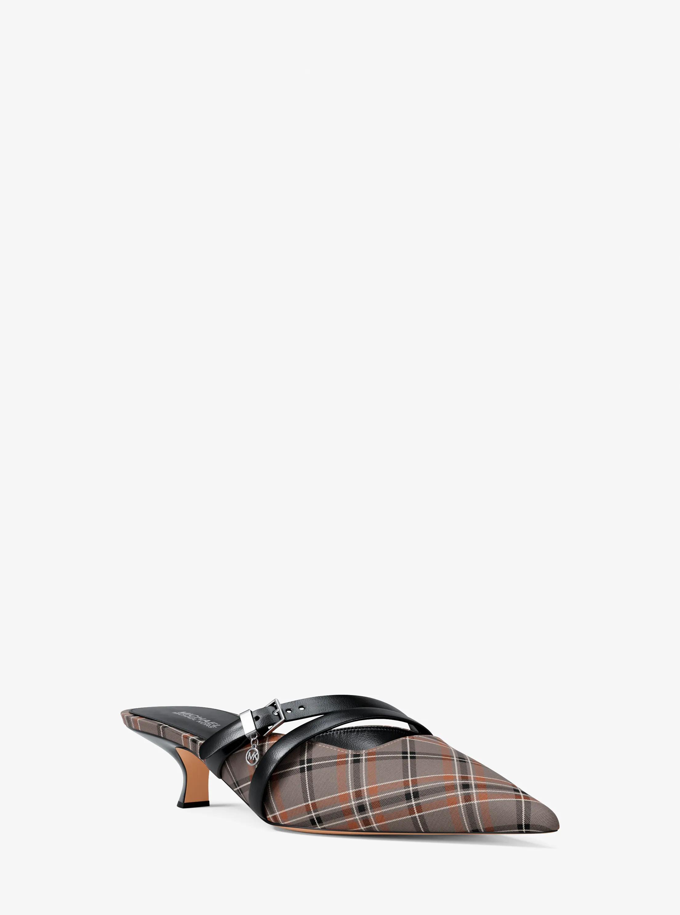 Yvette Plaid Print Kitten Mule in MUSHROOM MLTI | Michael Kors