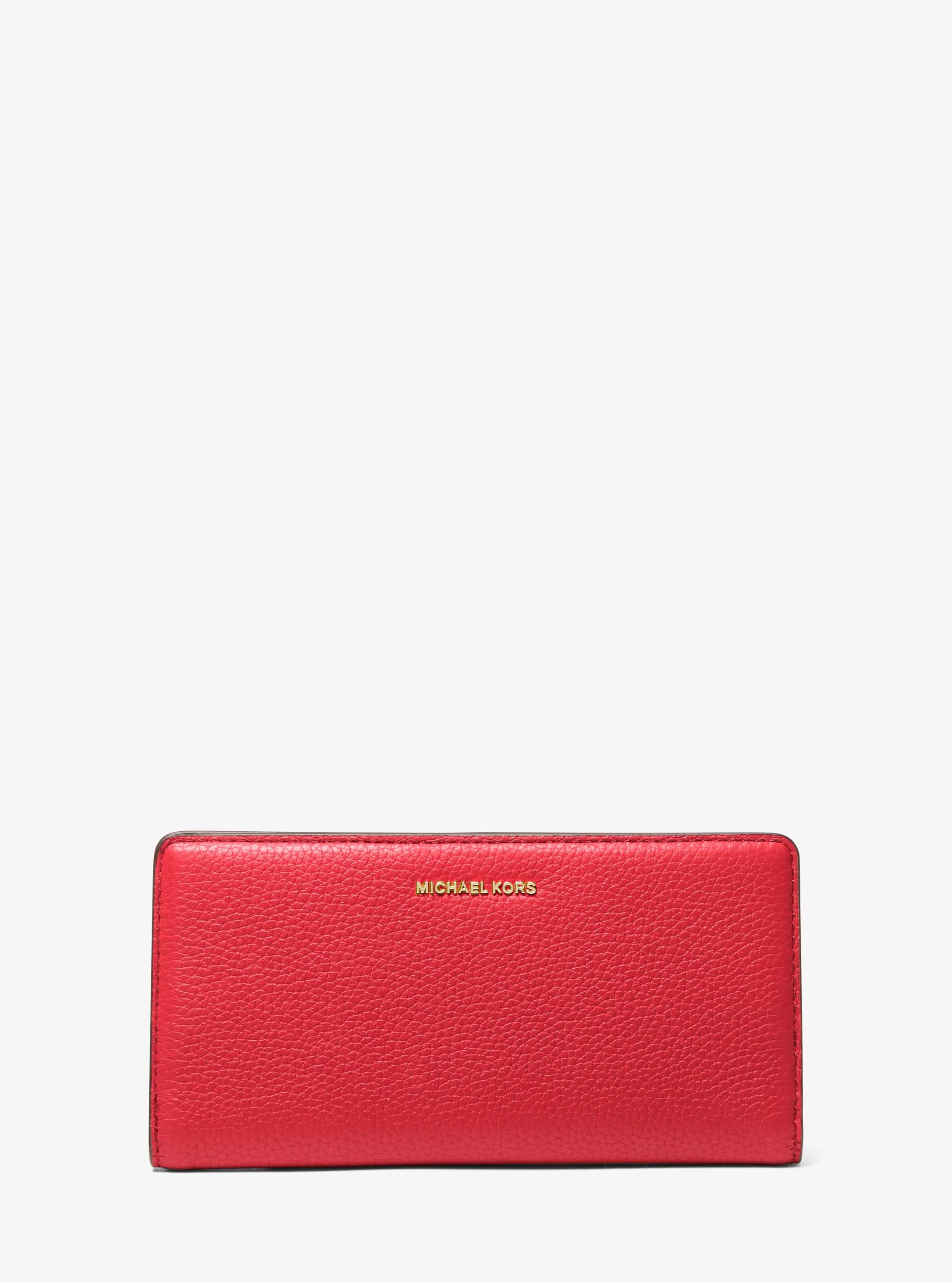 Bryant Large Pebbled Leather Snap-Front Wallet in CRIMSON | Michael Kors