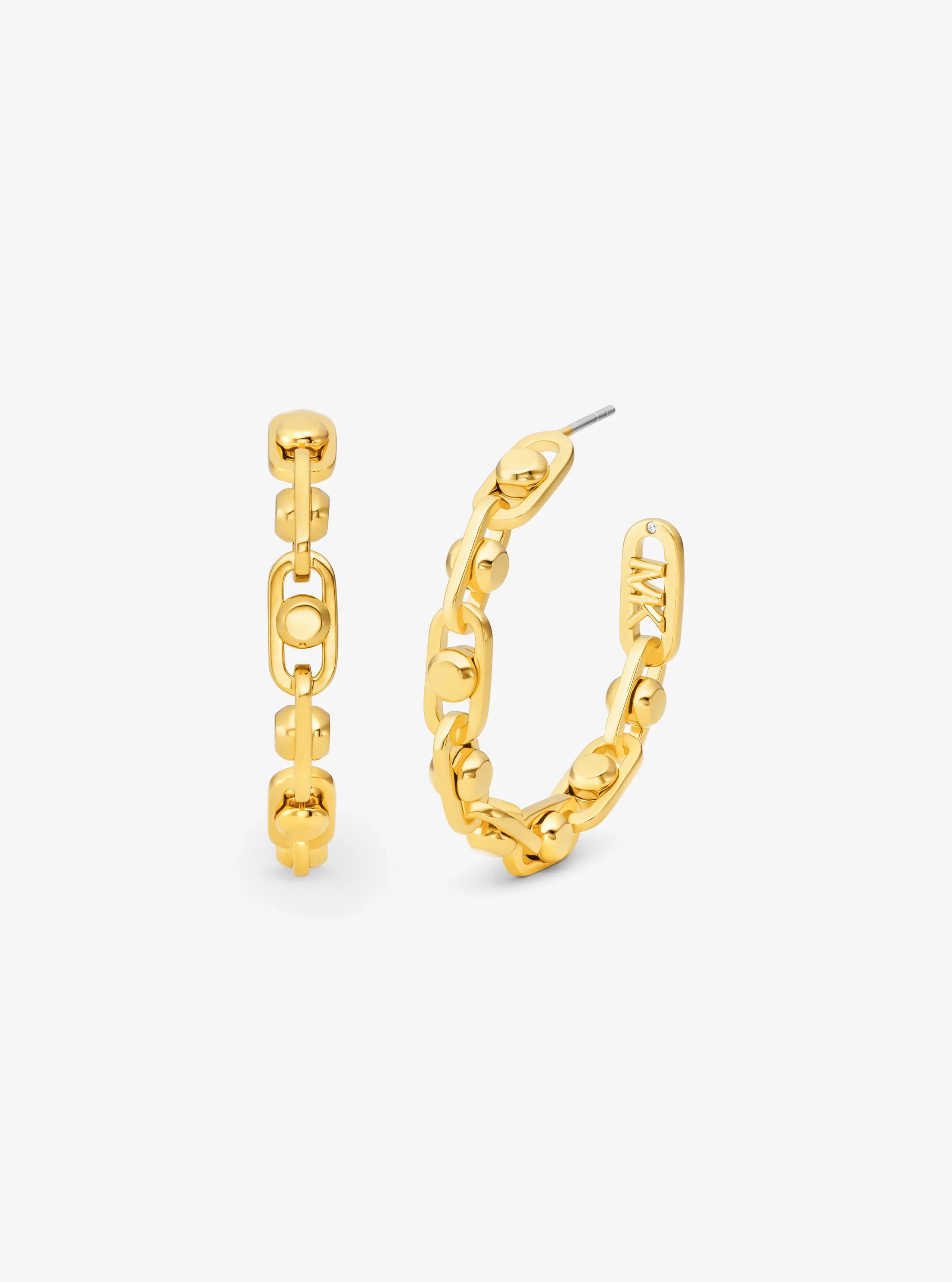 MK Astor Medium Precious Metal-Plated Brass Link Hoop Earrings - Gold - Michael Kors