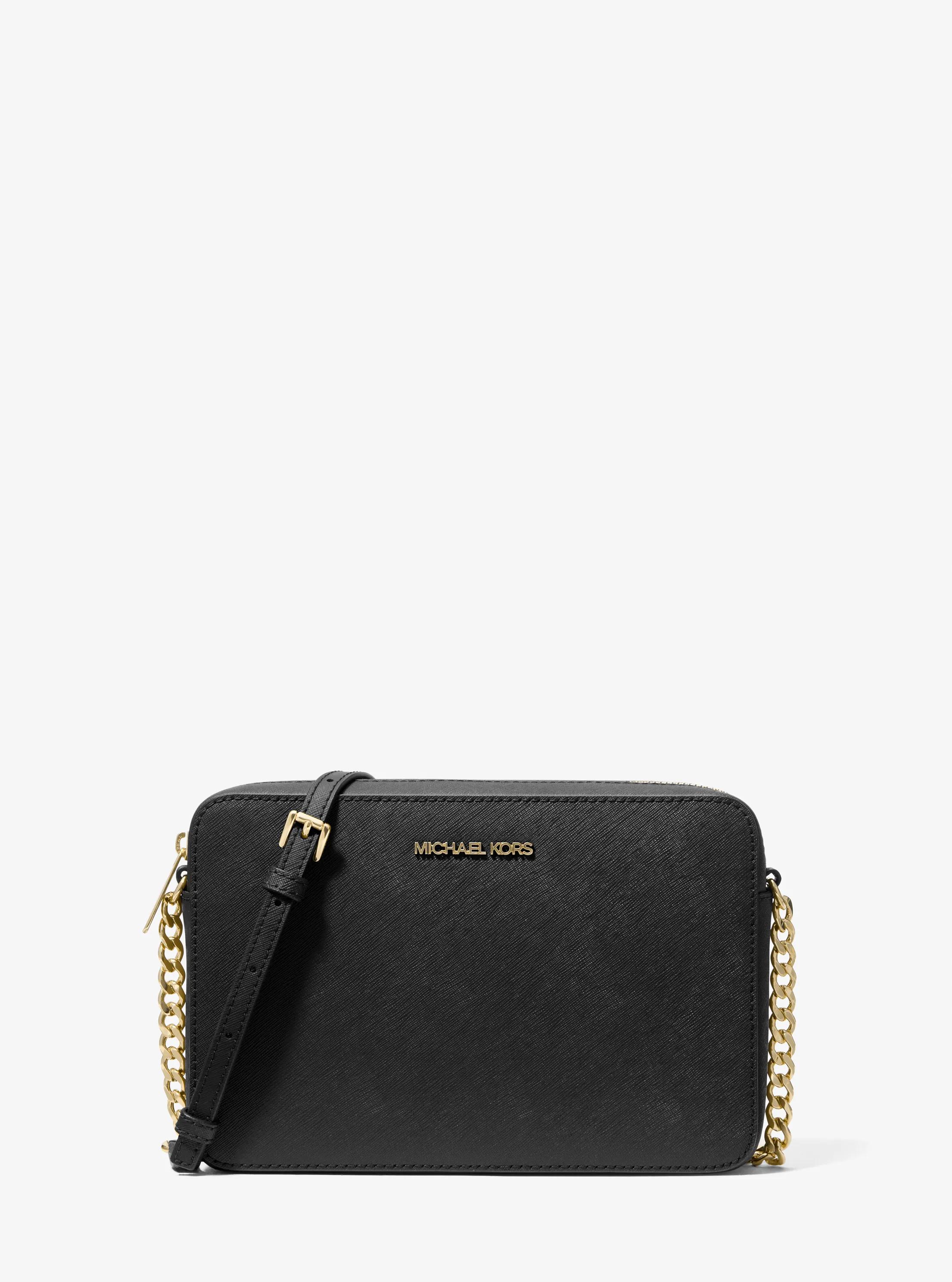 Jet Set Large Saffiano Leather Crossbody Bag in BLACK | Michael Kors