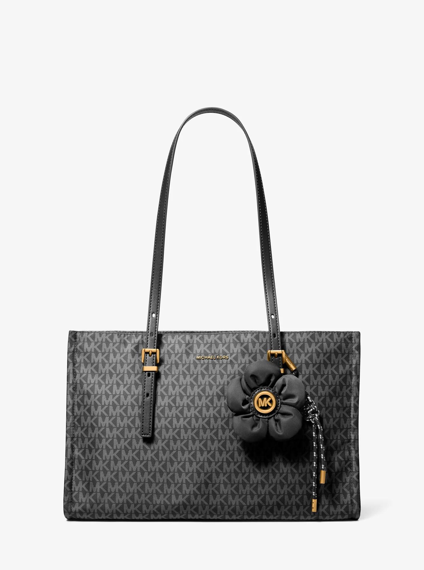 Zadie Medium Printed Logo Tote Bag in BLACK | Michael Kors