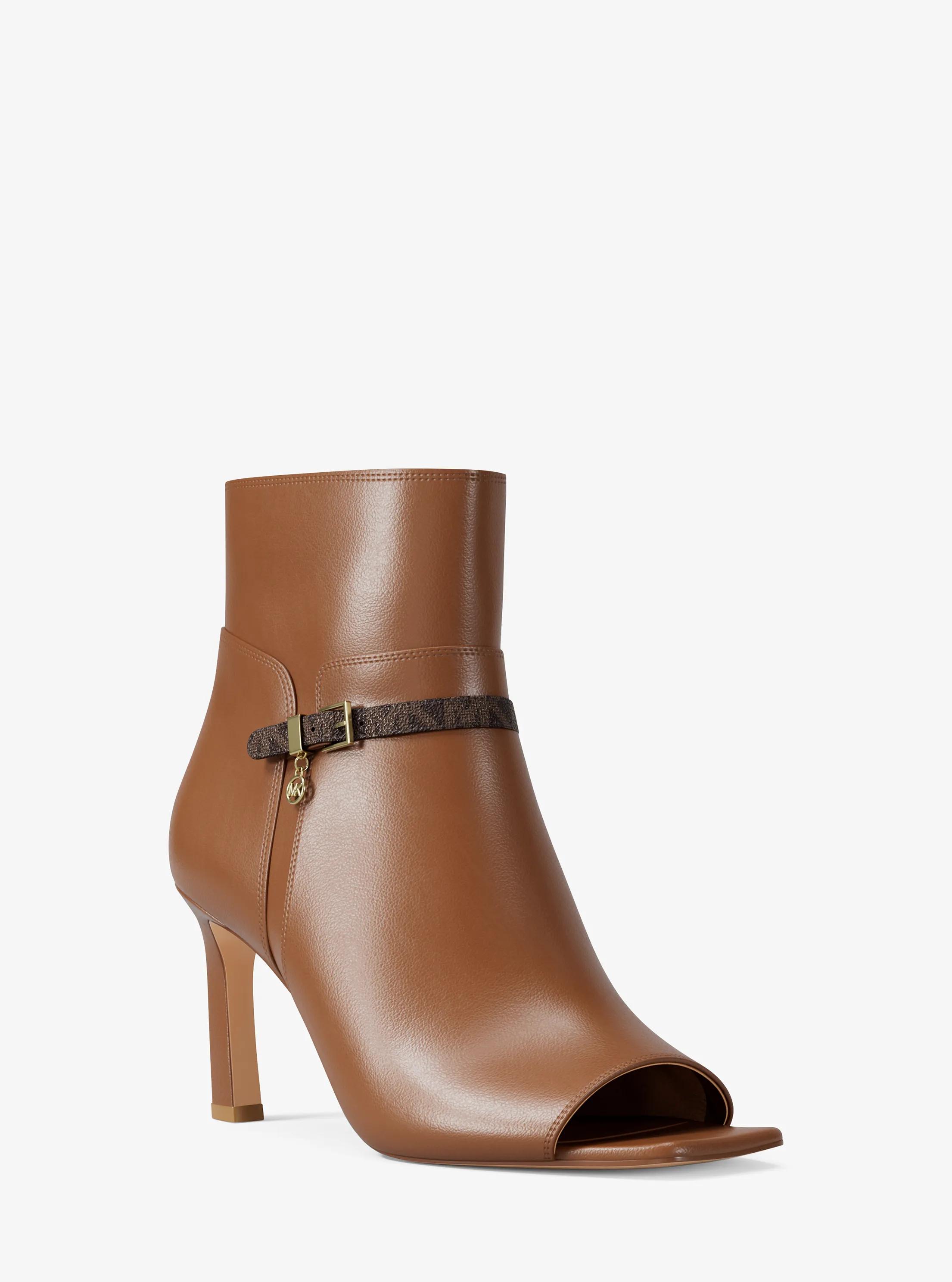 Yvette Signature Logo Trim Open-Toe Sandal in LUGGAGE | Michael Kors