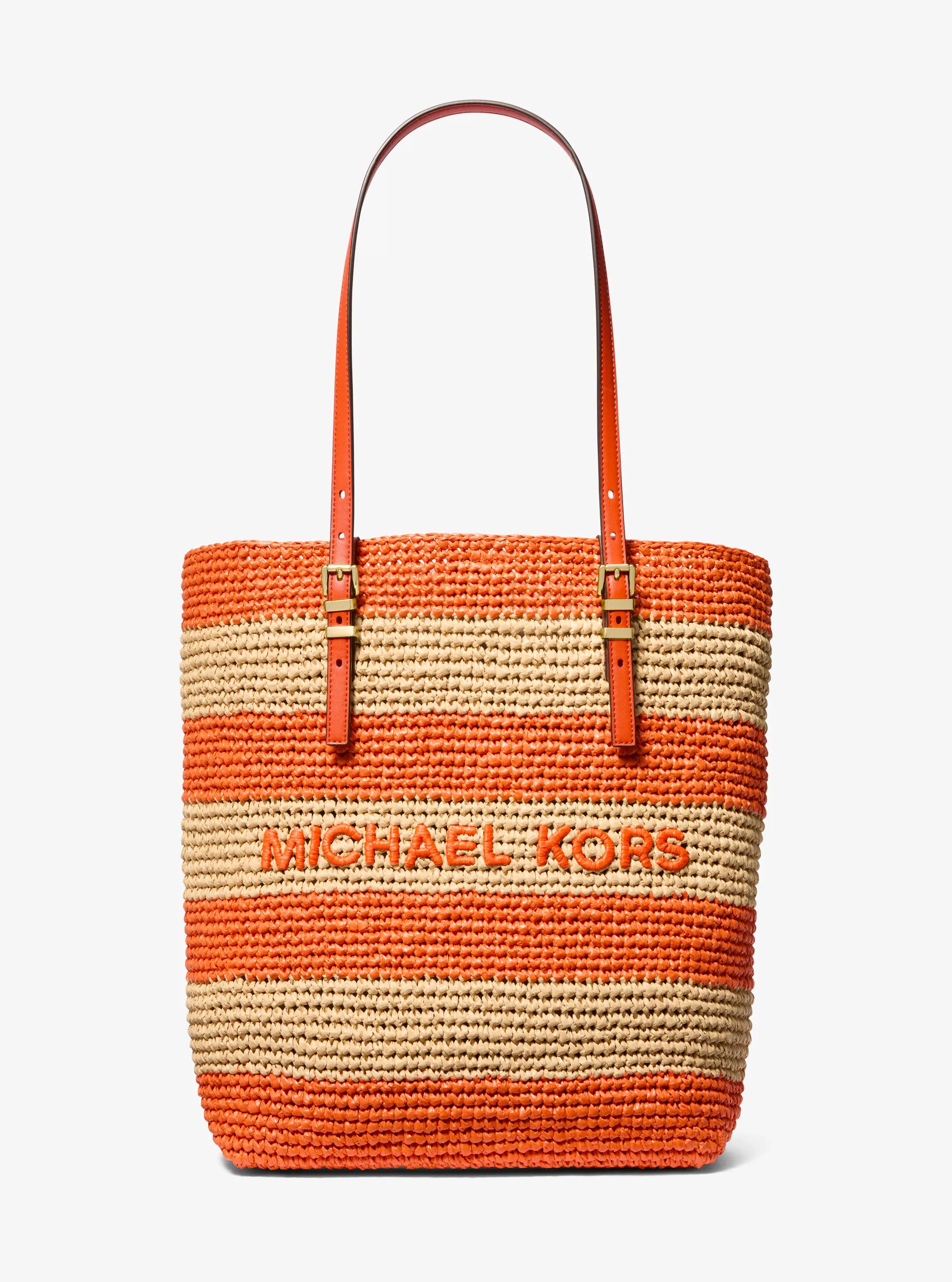 Quinn Large Hand-Crocheted Straw Tote Bag in ORANGE PUNCH | Michael Kors