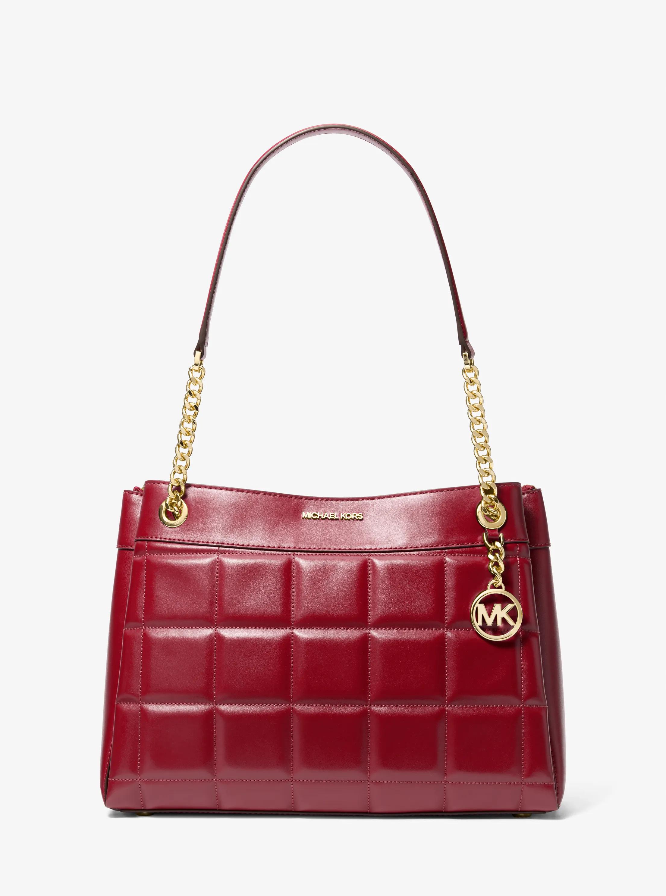 Sac fourre-tout Susan de taille moyenne en cuir matelass&eacute; in ROUGE PROFOND | Michael Kors
