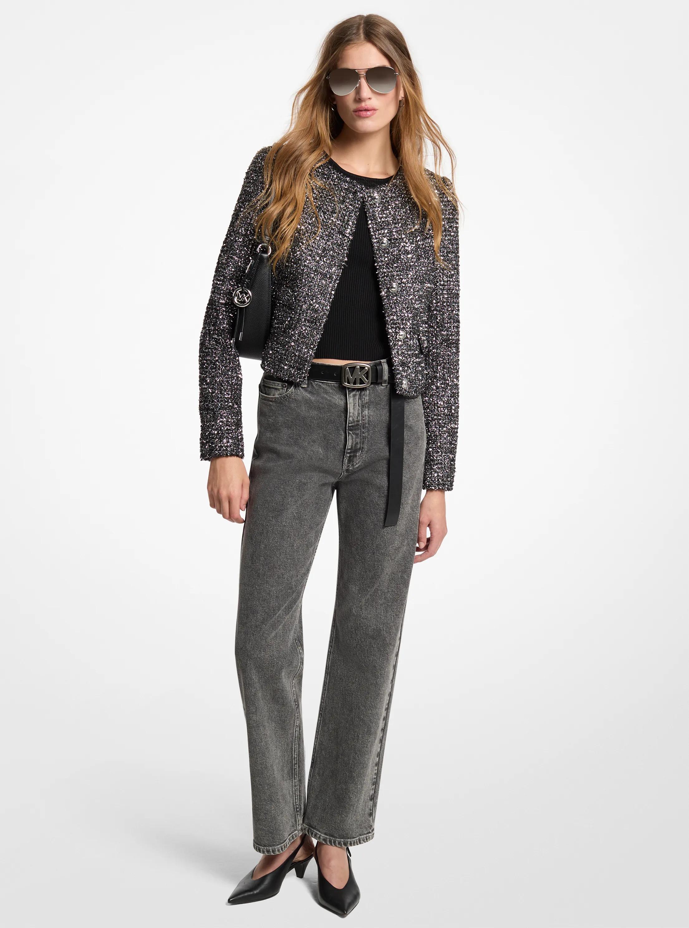 Veste en tweed m&eacute;tallis&eacute; pour femme in ARGENT | Michael Kors