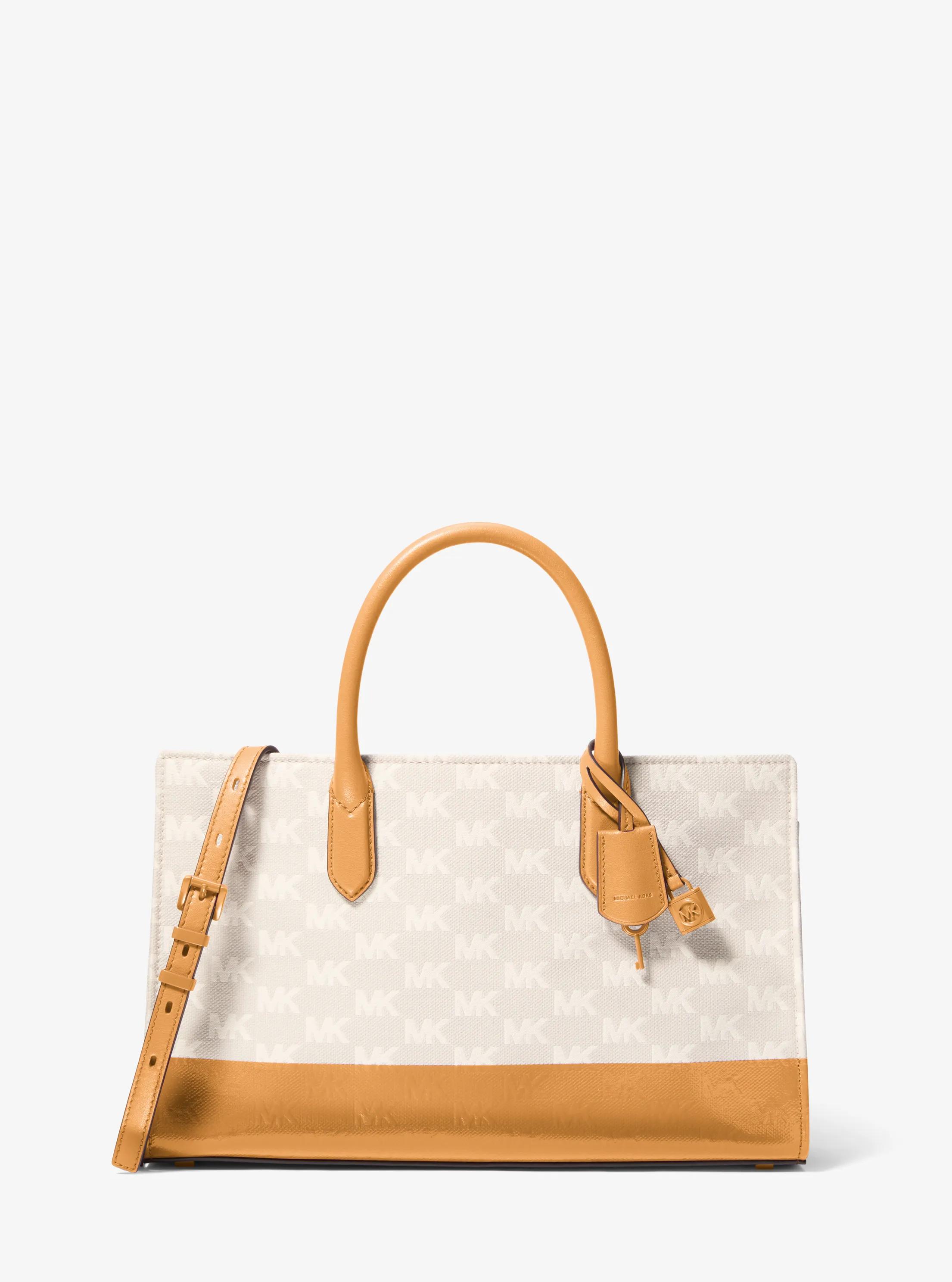 Scarlett Medium Logo Jacquard Satchel in HONEYWHEAT | Michael Kors