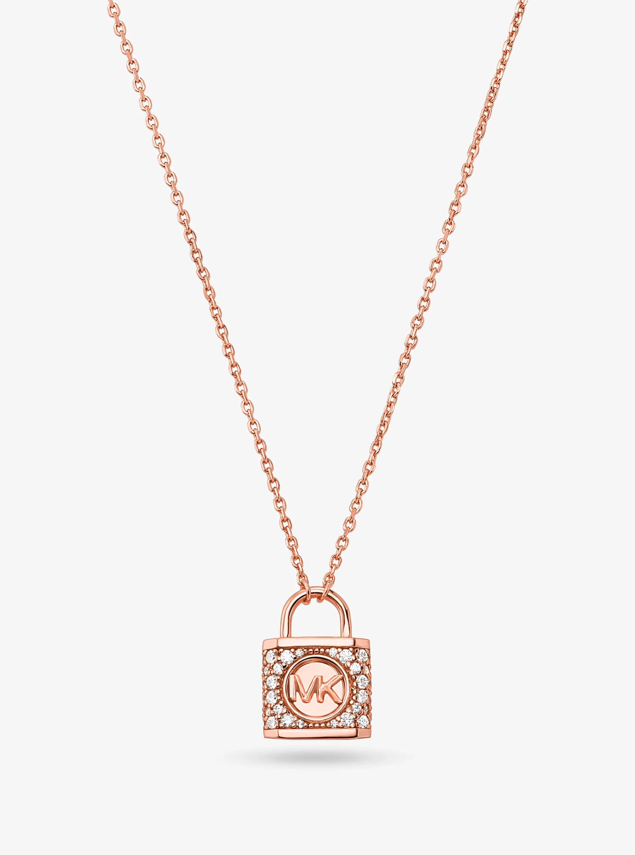 Precious Metal-Plated Sterling Silver Pav&eacute; Lock Necklace in ROSE GOLD | Michael Kors
