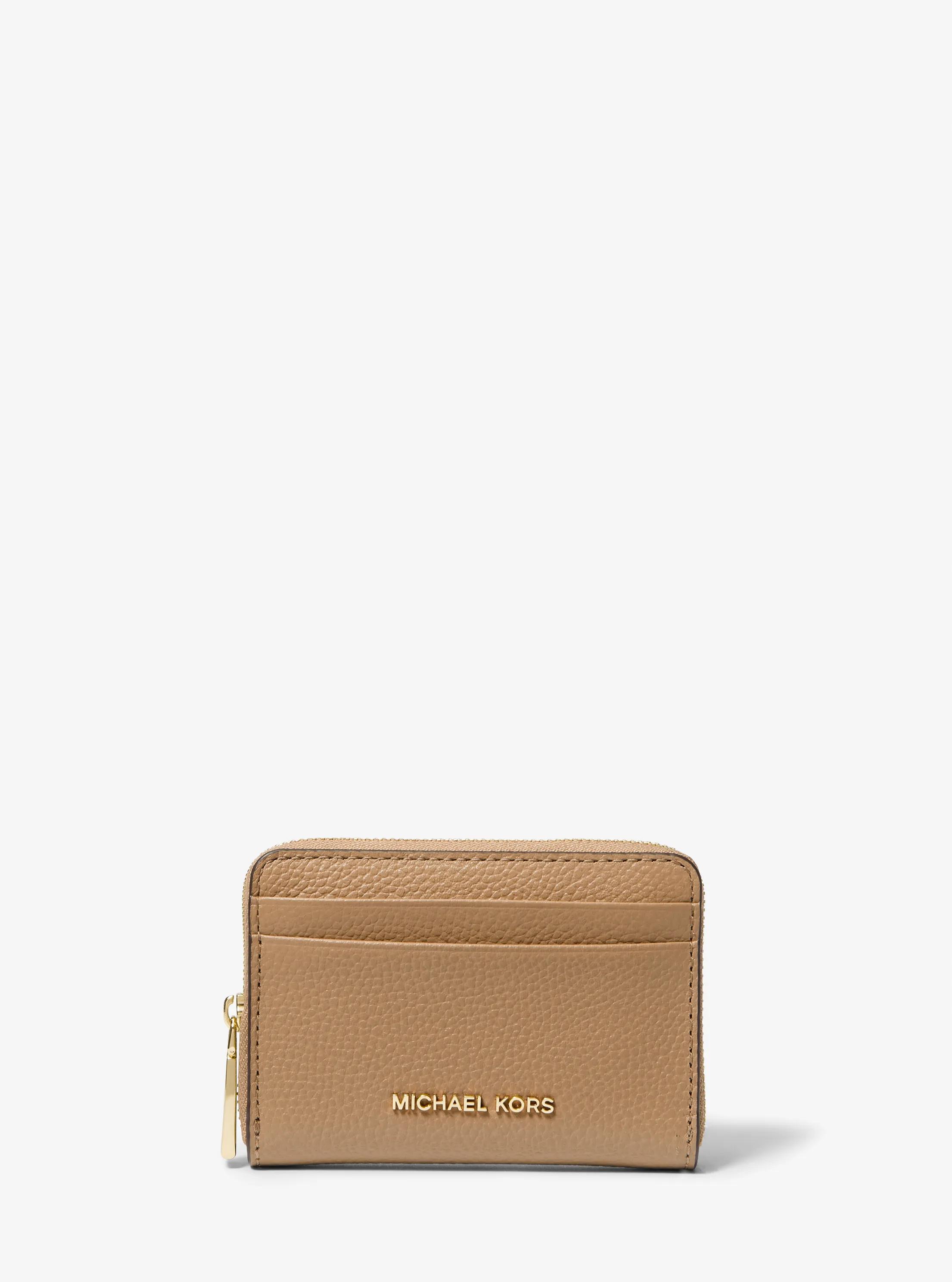 Jet Set Small Pebbled Leather Zip-Around Card Case in HUSK | Michael Kors