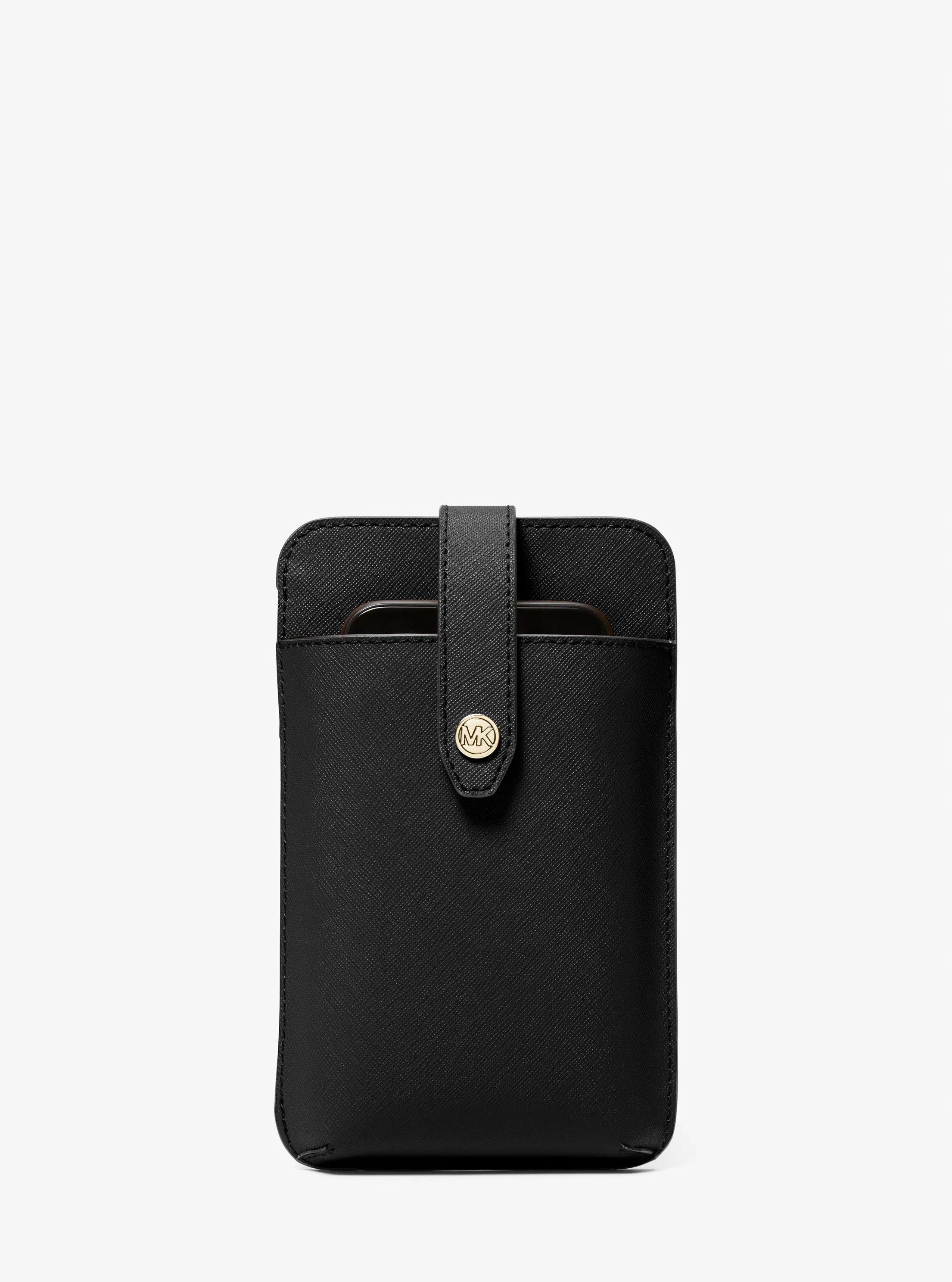 Saffiano Leather Smartphone Crossbody Bag in BLACK | Michael Kors