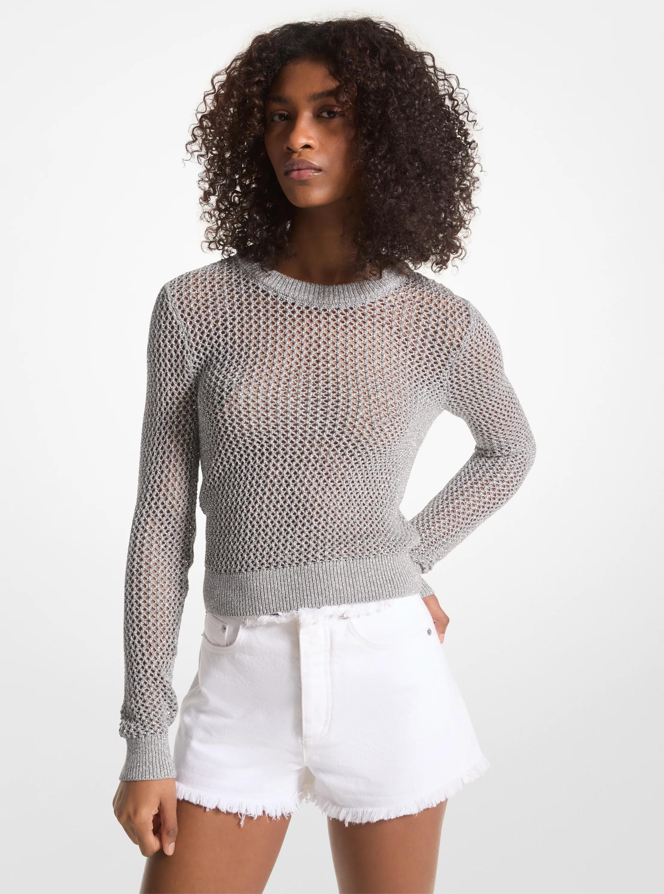 Metallic Mesh Sweater in SILVER | Michael Kors