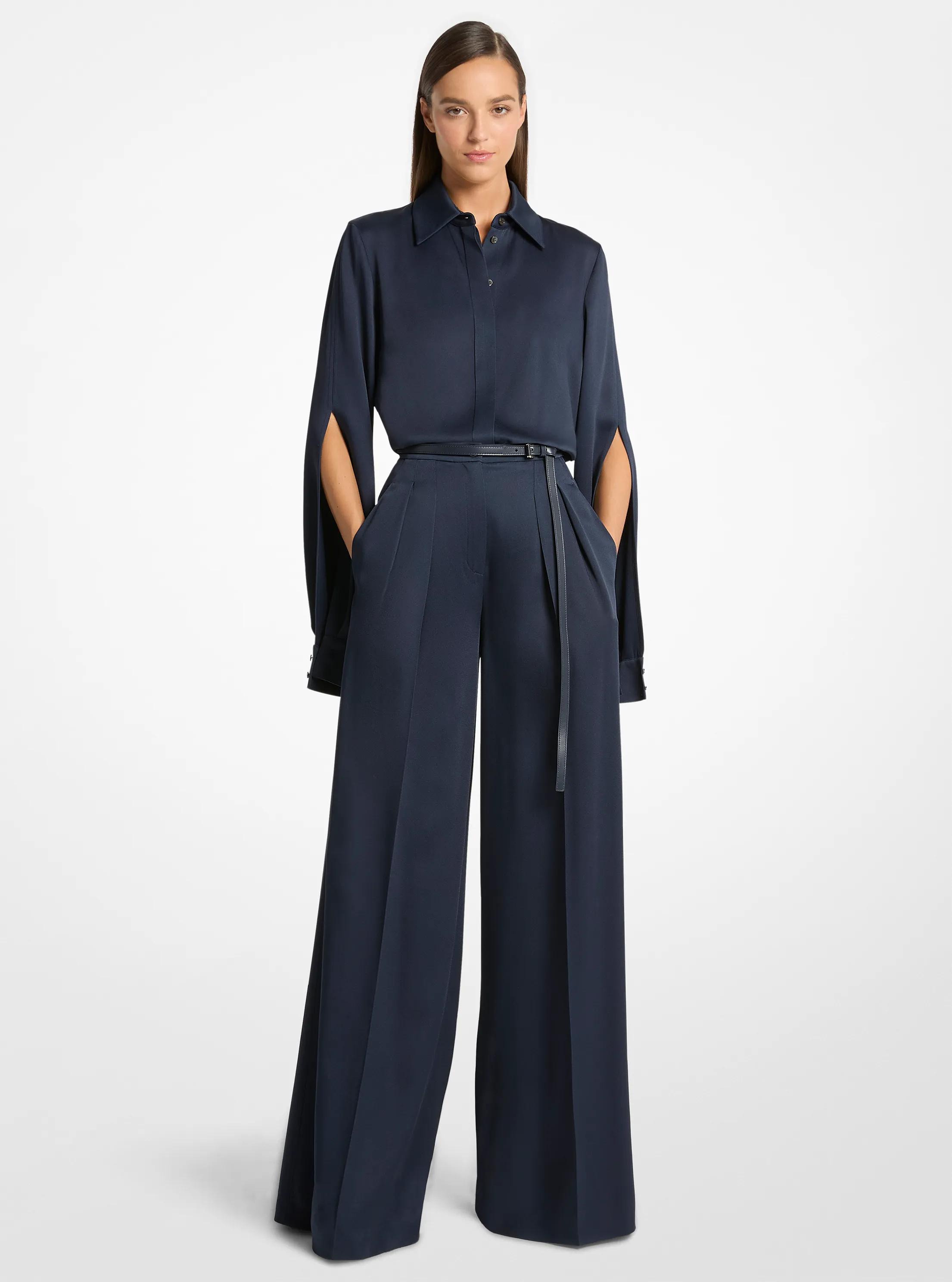 Pantal&oacute;n palazzo de sat&eacute;n in AZUL MEDIANOCHE | Michael Kors