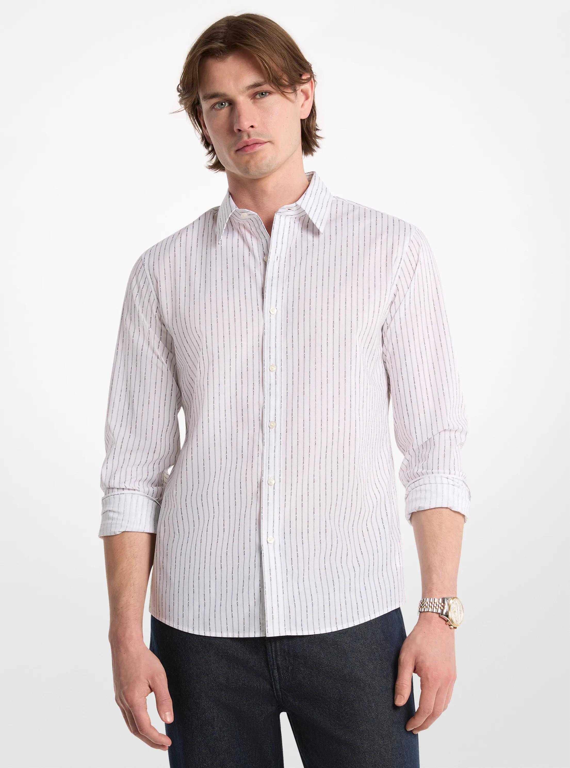 Michael Kors Logo Pinstripe Stretch Cotton Shirt