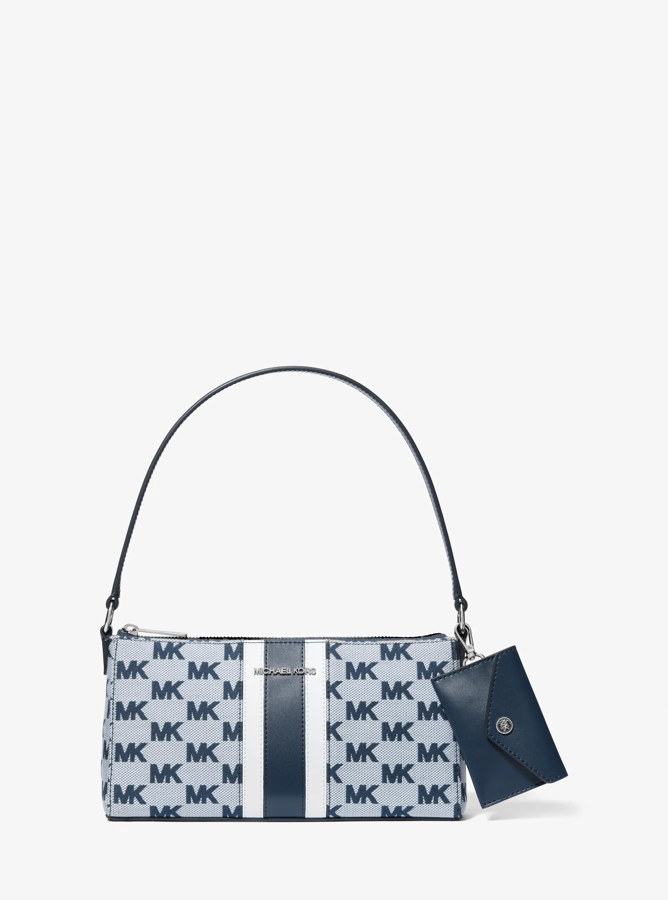 Vincent Medium Logo Jacquard Pochette with Card Case in NAVY | Michael Kors