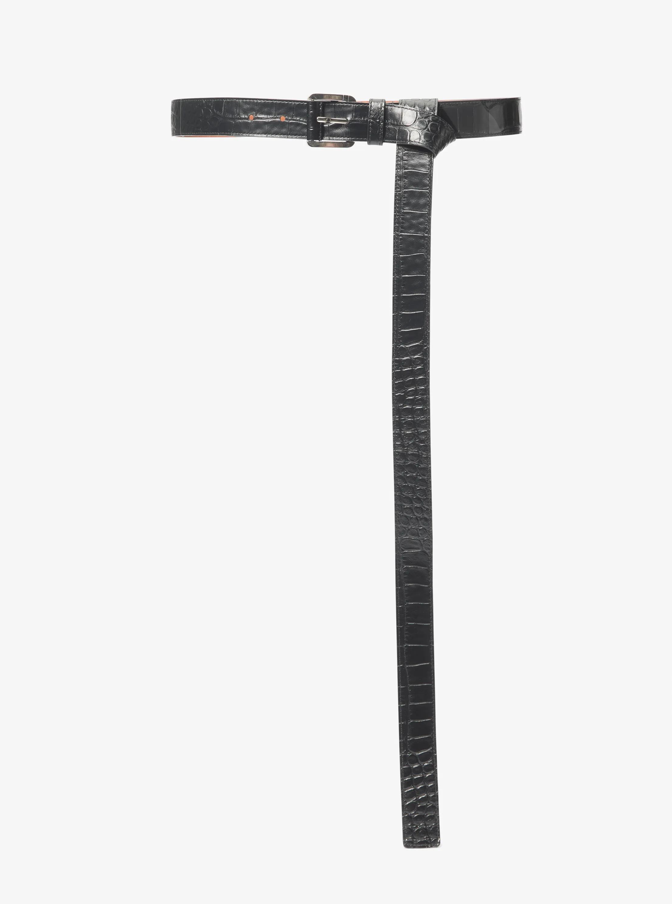 Jodi Crocodile Embossed Leather Belt in BLACK | Michael Kors