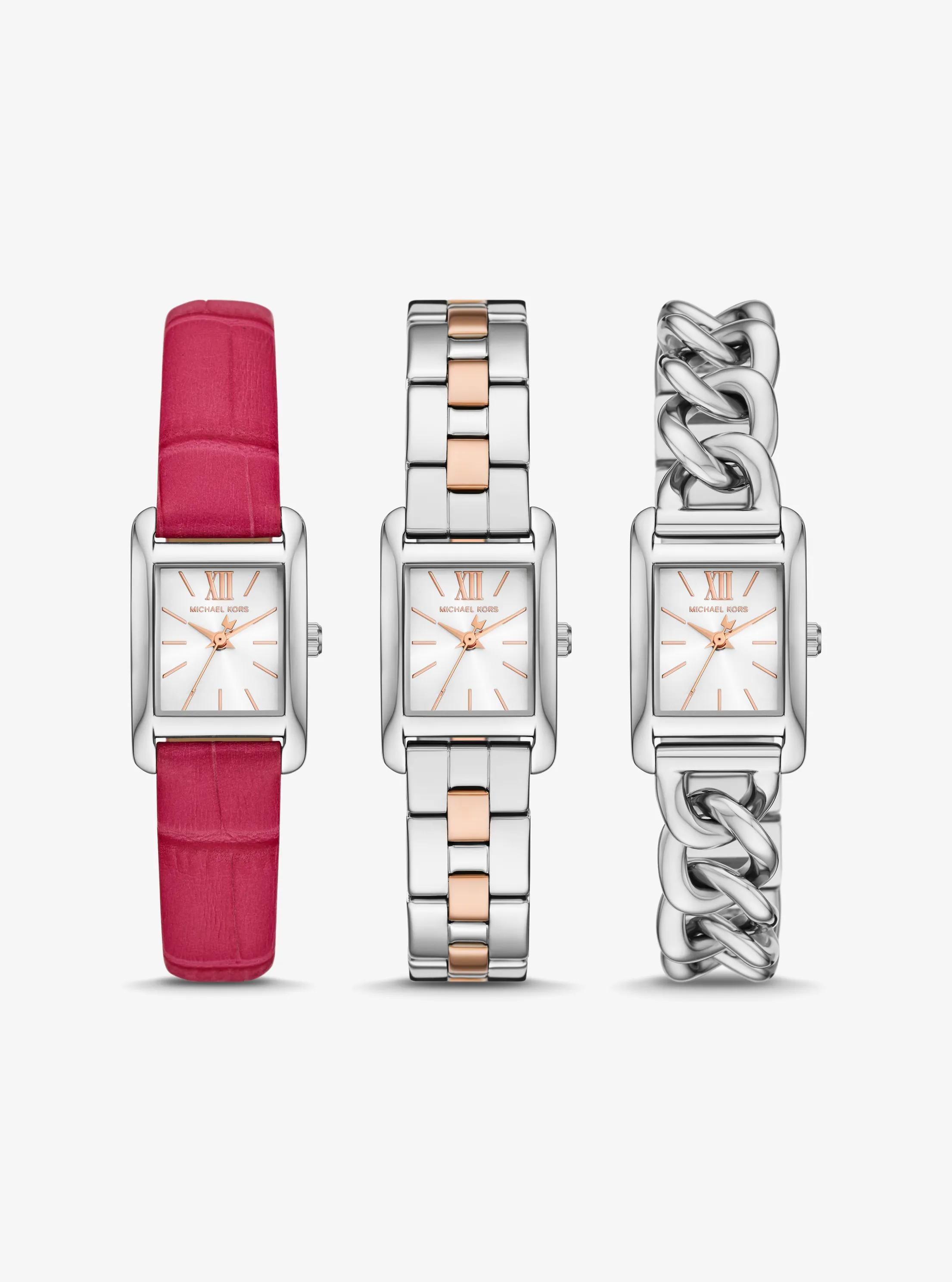 Petite Monroe Two-Tone and Crocodile-Embossed Leather Watch Strap Set in DRAGON FRUIT | Michael Kors