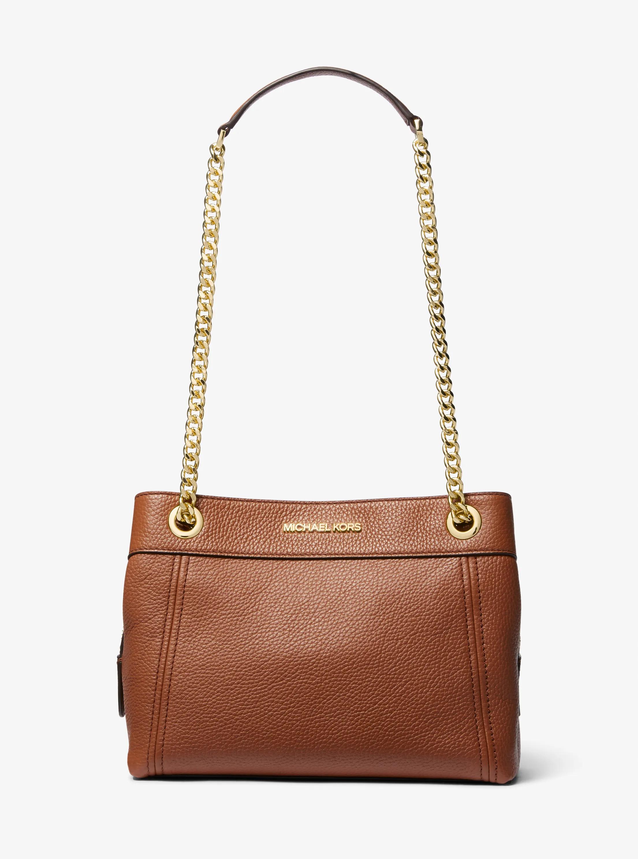 Jet Set Medium Pebbled Leather Chain Shoulder Bag in LUGGAGE | Michael Kors