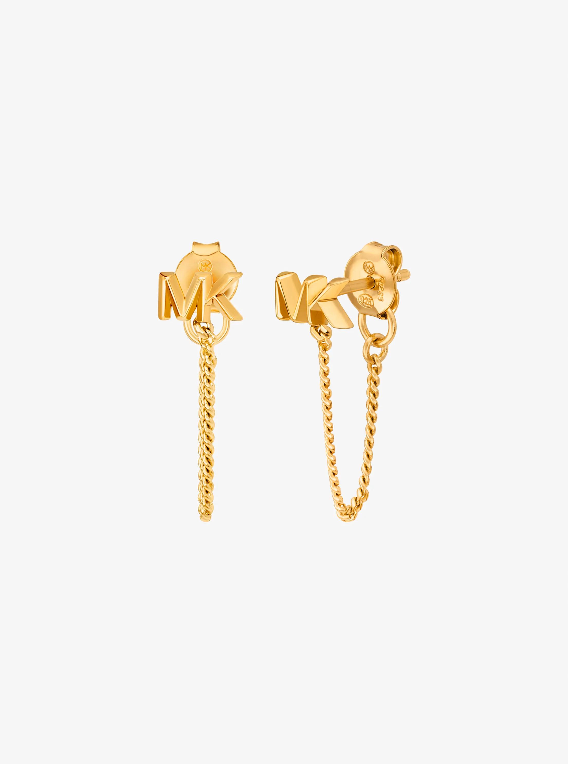 Precious Metal-Plated Sterling Silver Logo Chain Earrings in GOLD | Michael Kors