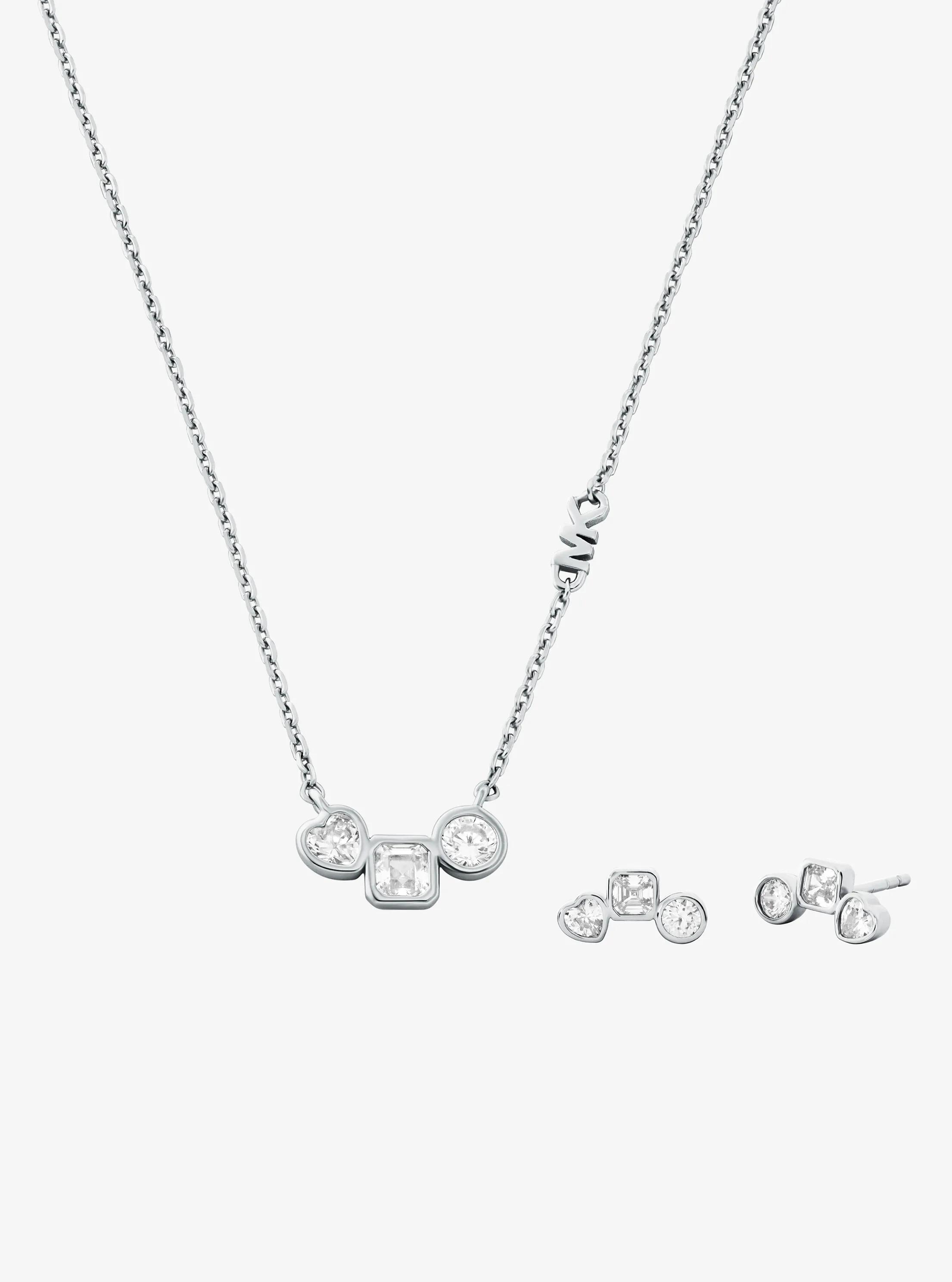 Mk Halskette Und Ohrringe Mit Edelmetallbeschichtung Im Set - Silberton - Michael Kors