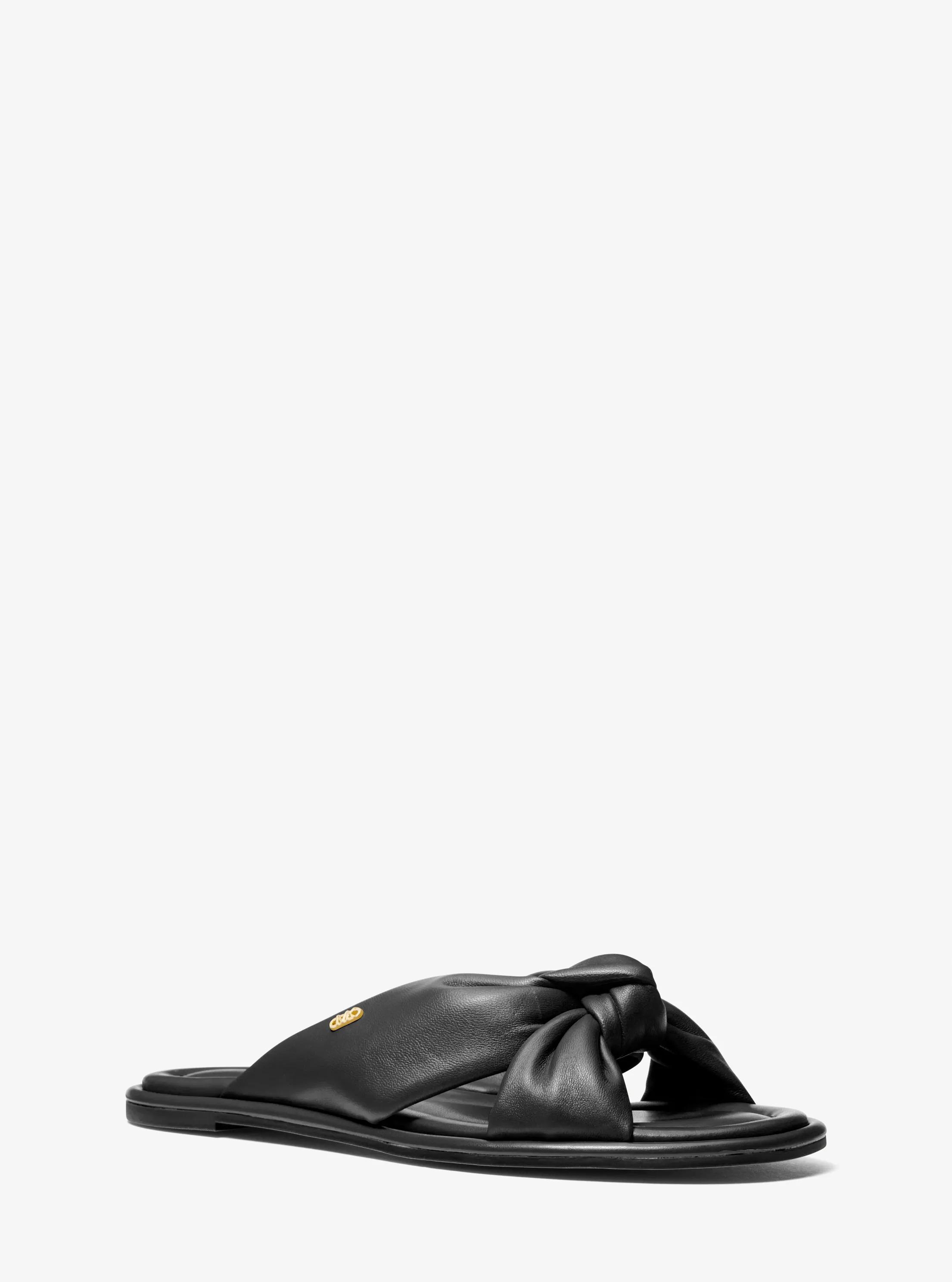 Elena Leather Slide Sandal in BLACK | Michael Kors