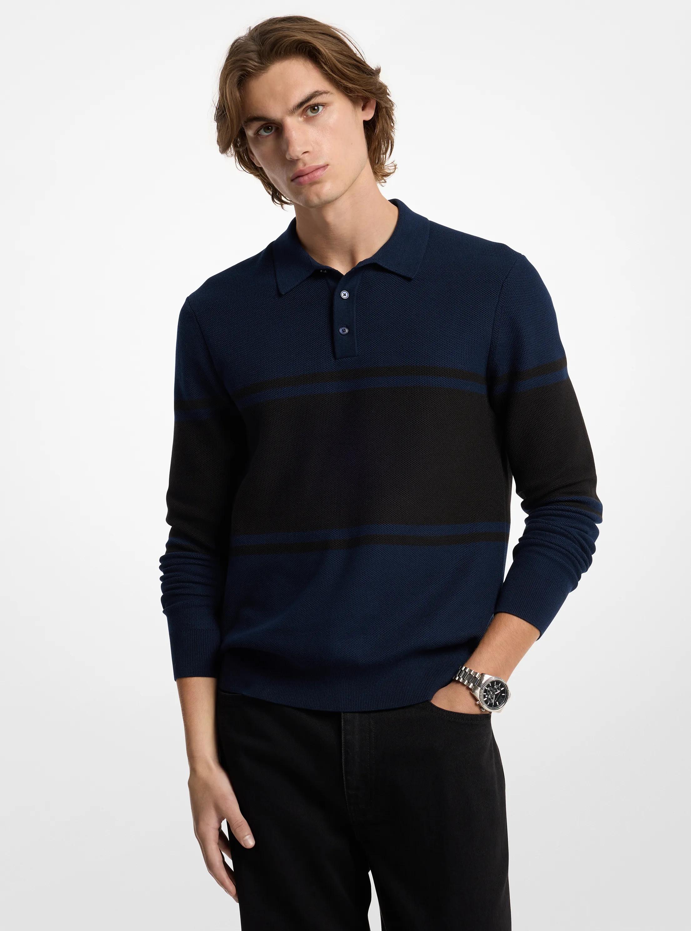 Polo en coton textur&eacute; &agrave; rayures in MINUIT | Michael Kors