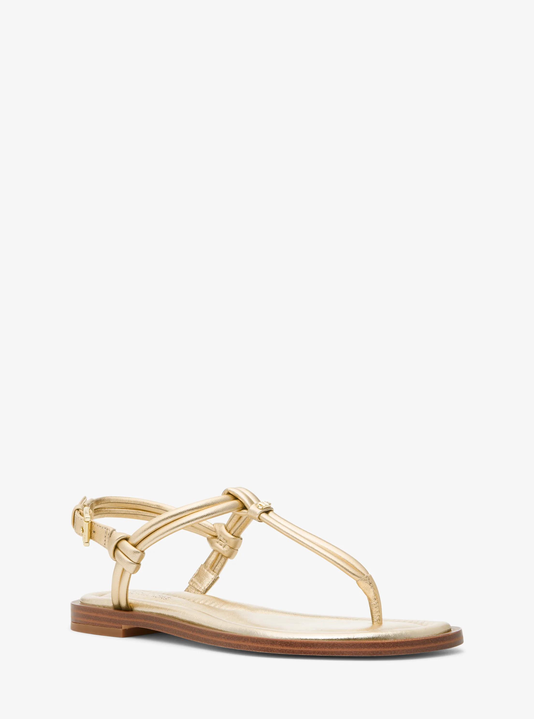 Astra Metallic Leather T-Strap Sandal in PALE GOLD | Michael Kors