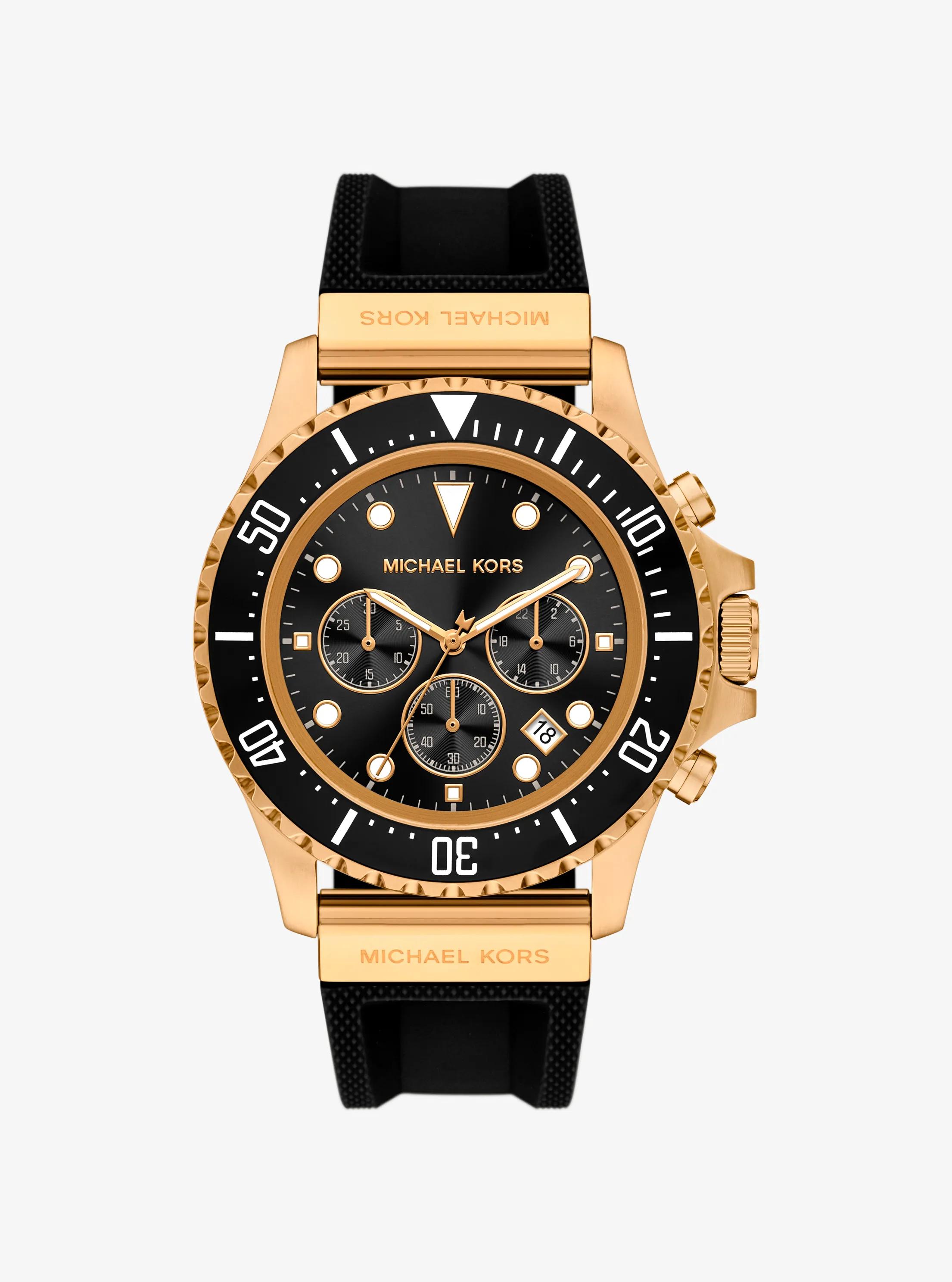 Oversized Everest Gold-Tone and Silicone Watch in BLACK | Michael Kors