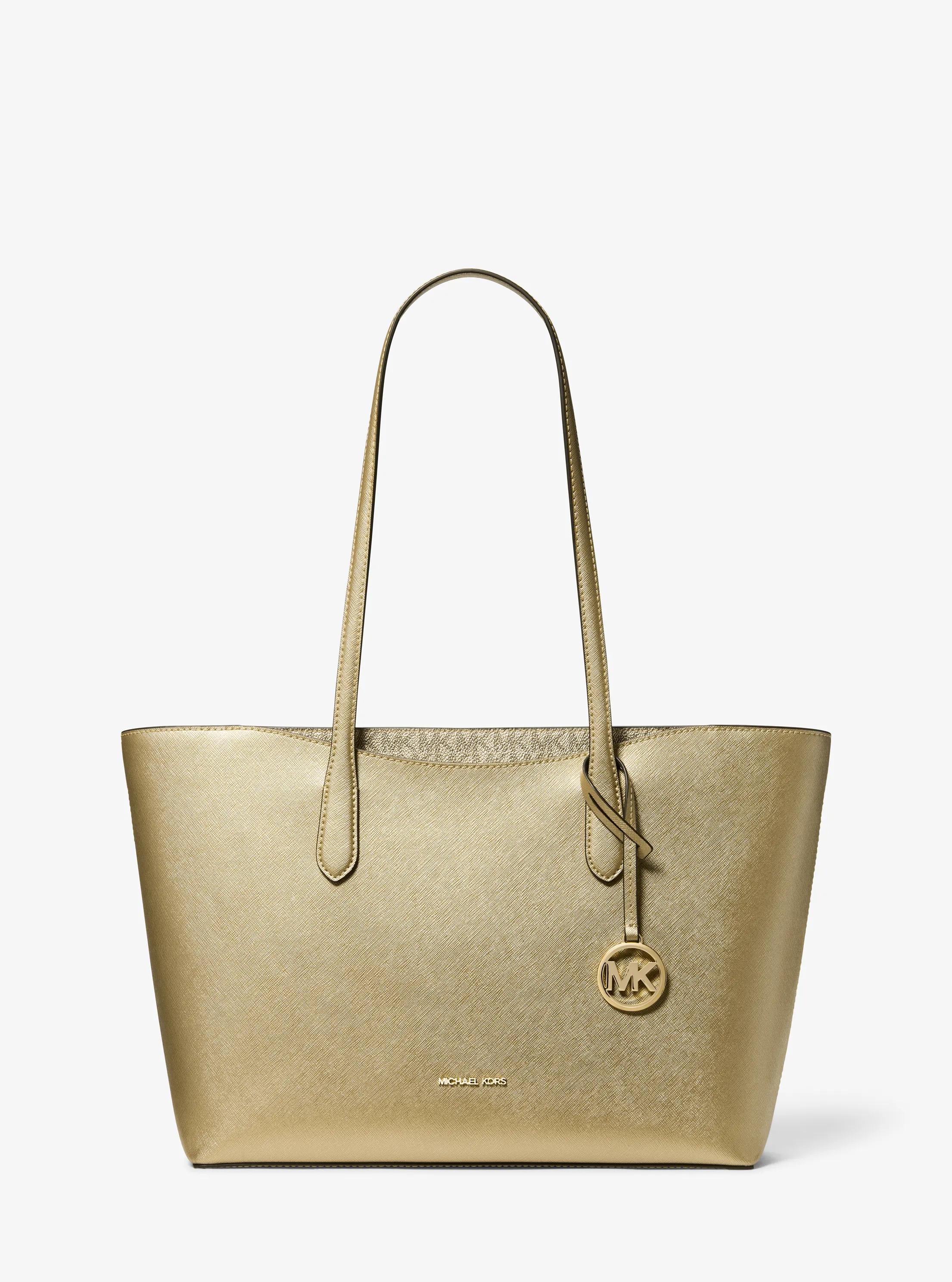 Arden Large Metallic Top-Zip Tote Bag in PALE GOLD | Michael Kors
