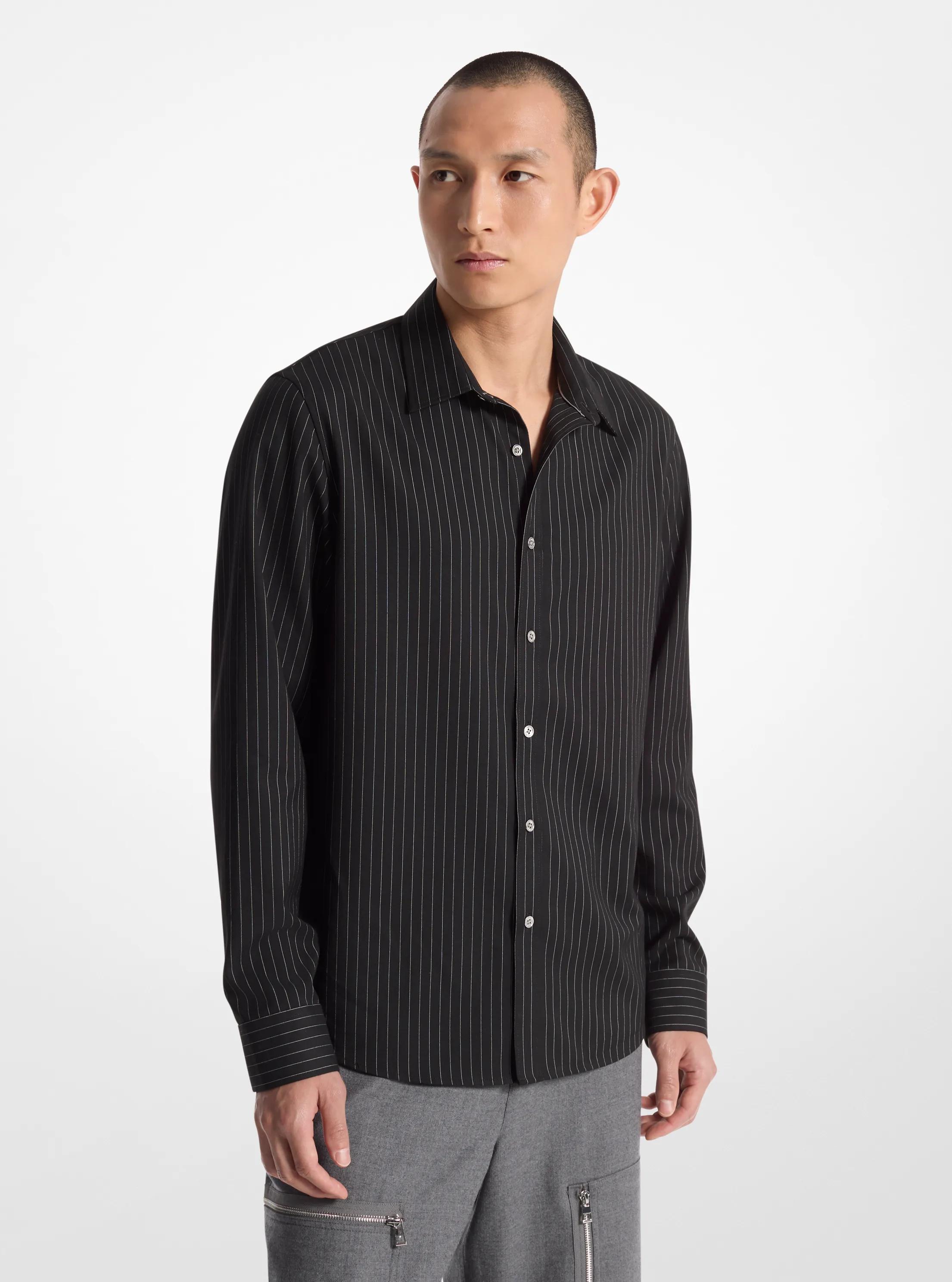 Relaxed-Fit Striped Shirt in BLACK | Michael Kors