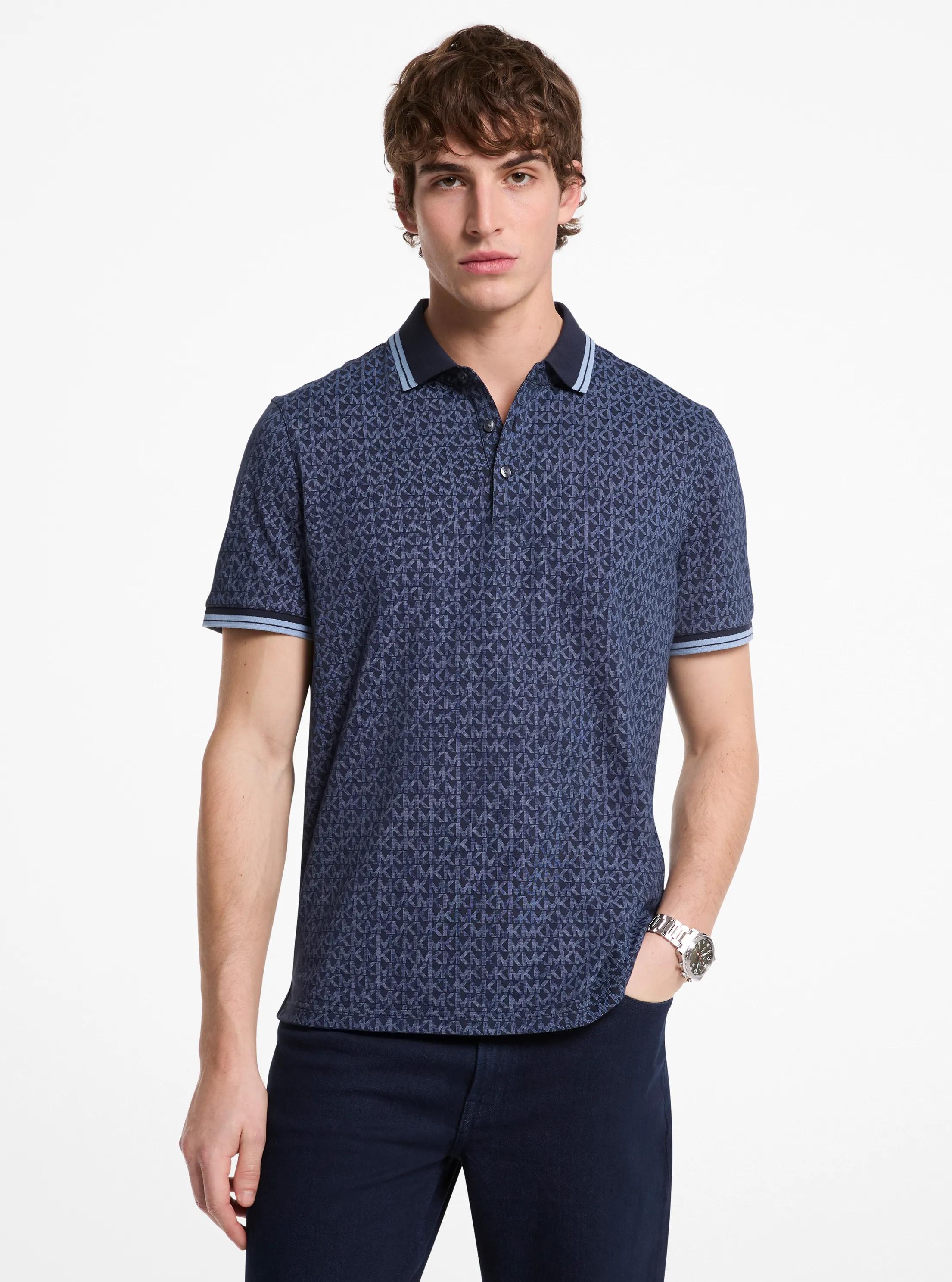 Greenwich Signature Logo Print Cotton Polo Shirt in MIDNIGHT | Michael Kors