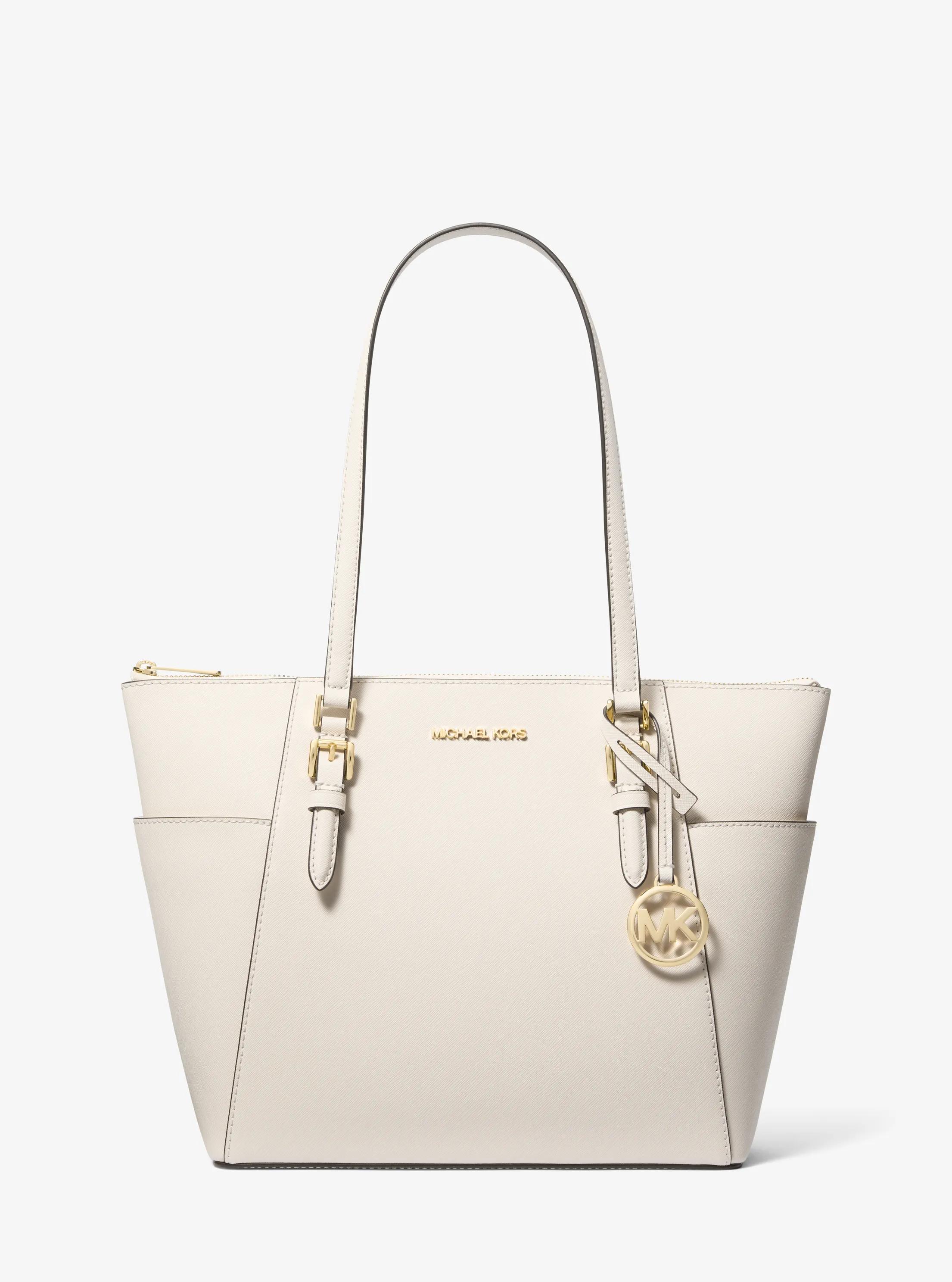 Charlotte Large Saffiano Leather Top-Zip Tote Bag in LT CREAM | Michael Kors