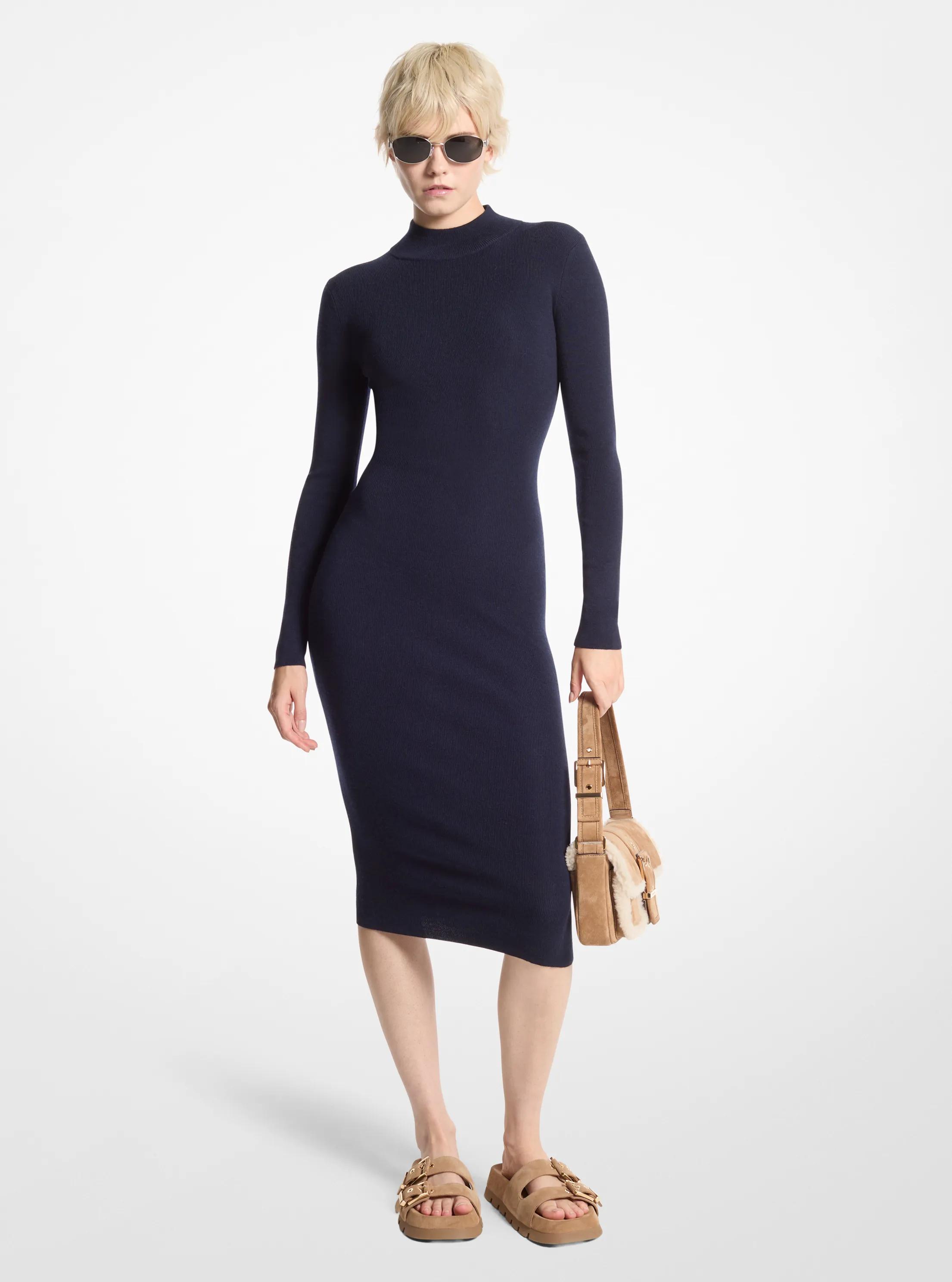 Vestido de mezcla de lana el&aacute;stica con cuello alto