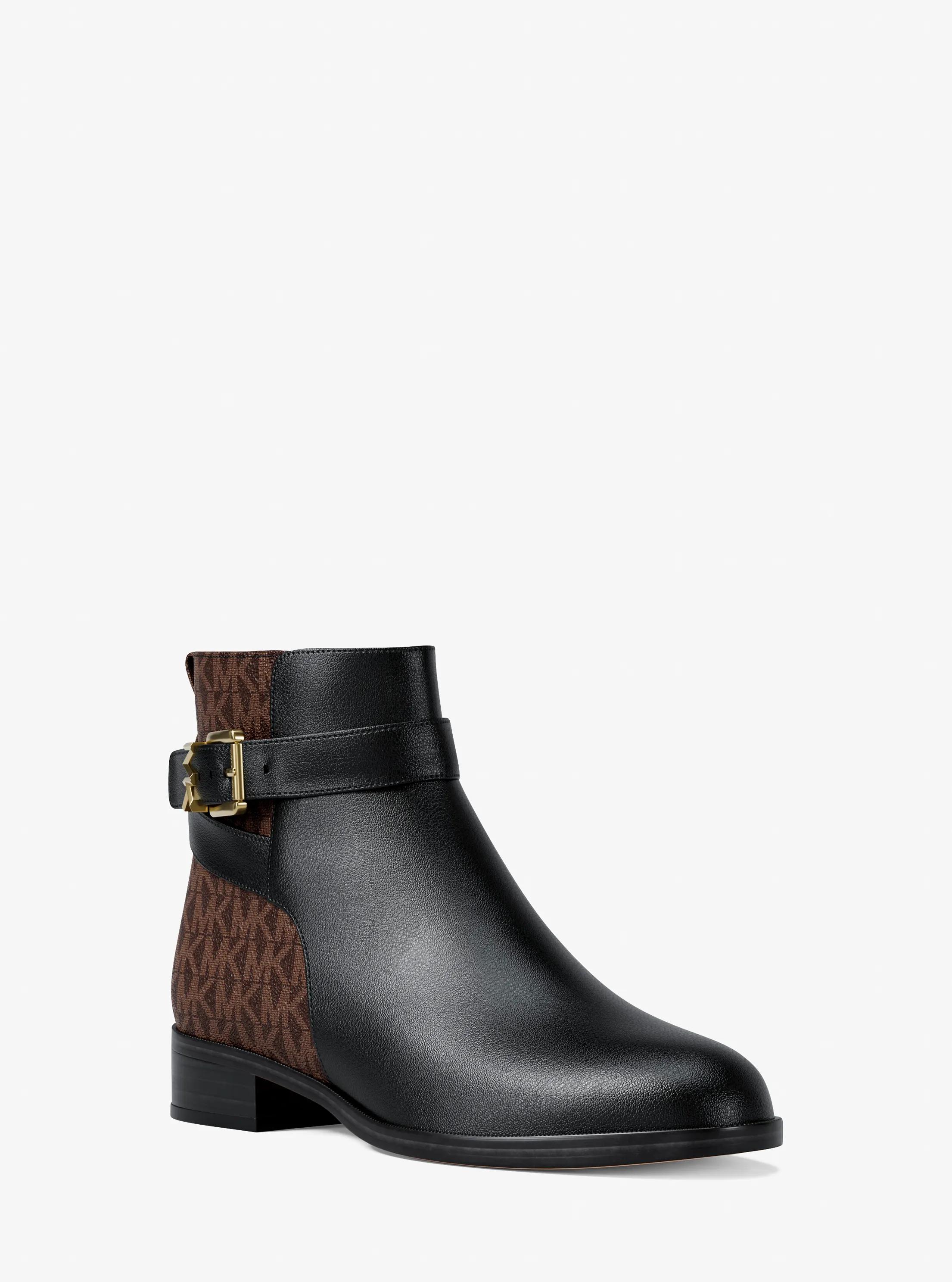 Rachel Textured and Signature Logo Boot in BLK/BROWN | Michael Kors