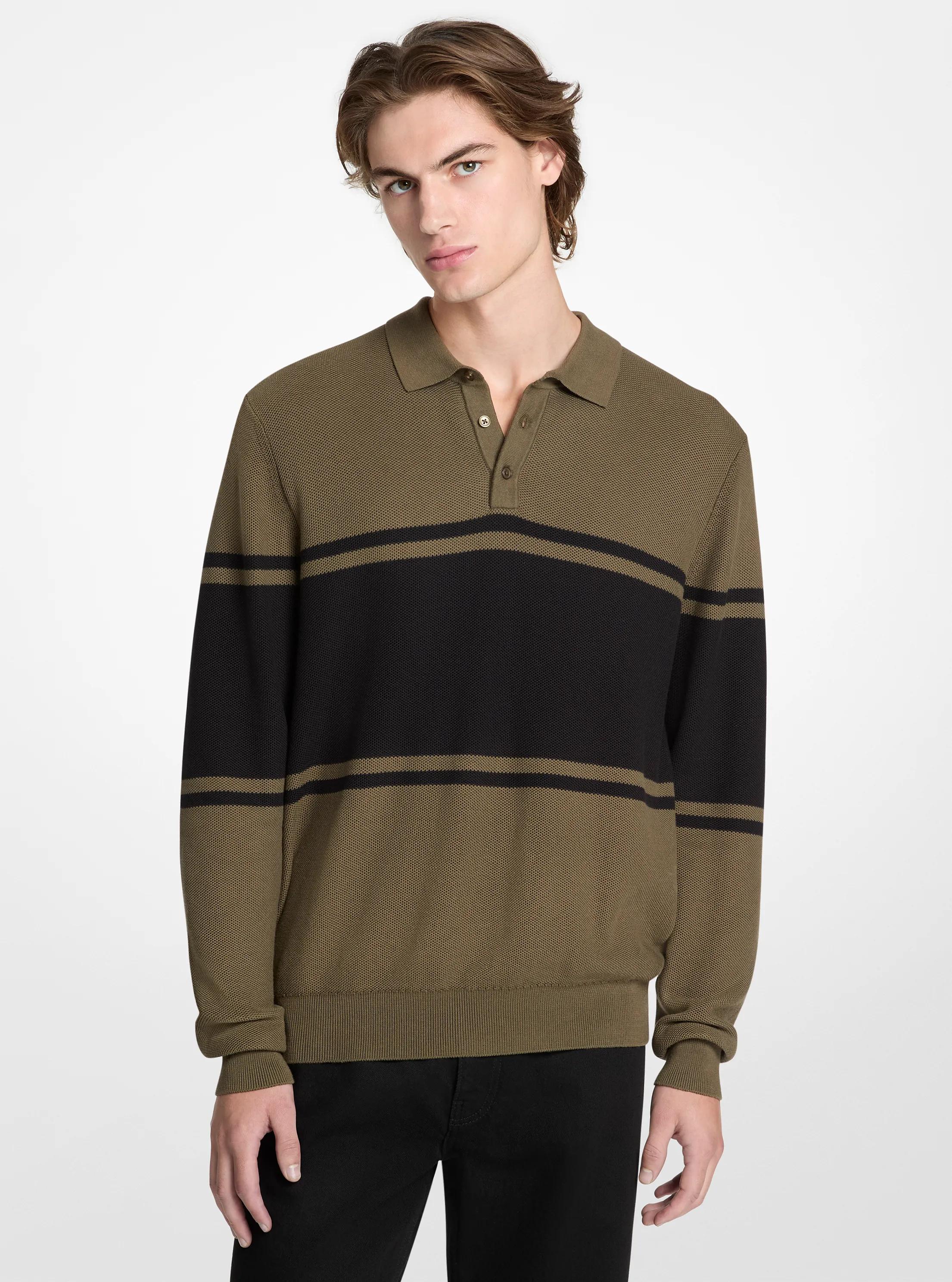 Striped Cotton Polo Shirt in OLIVE | Michael Kors