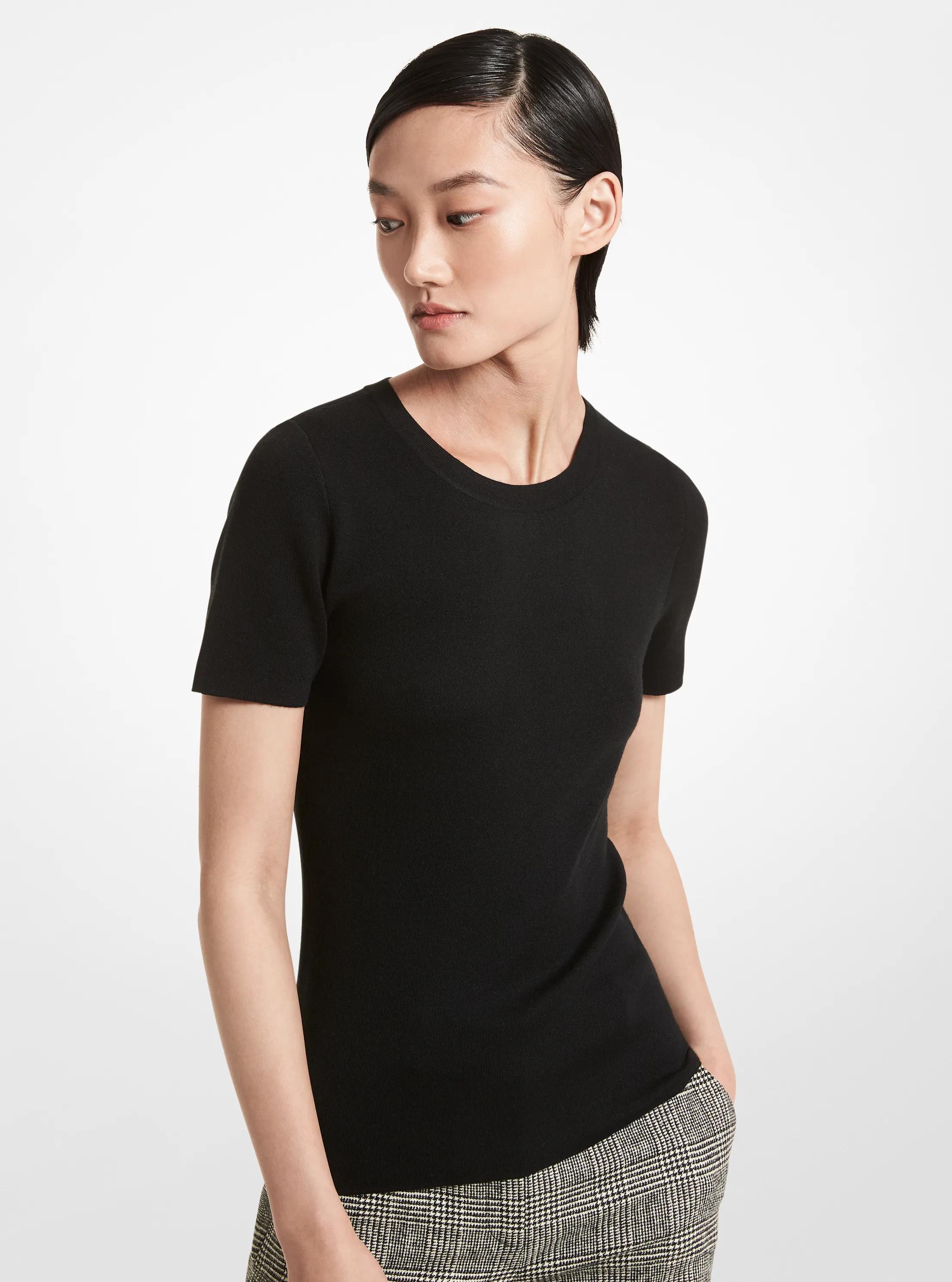 Cashmere Short-Sleeve Sweater in BLACK | Michael Kors