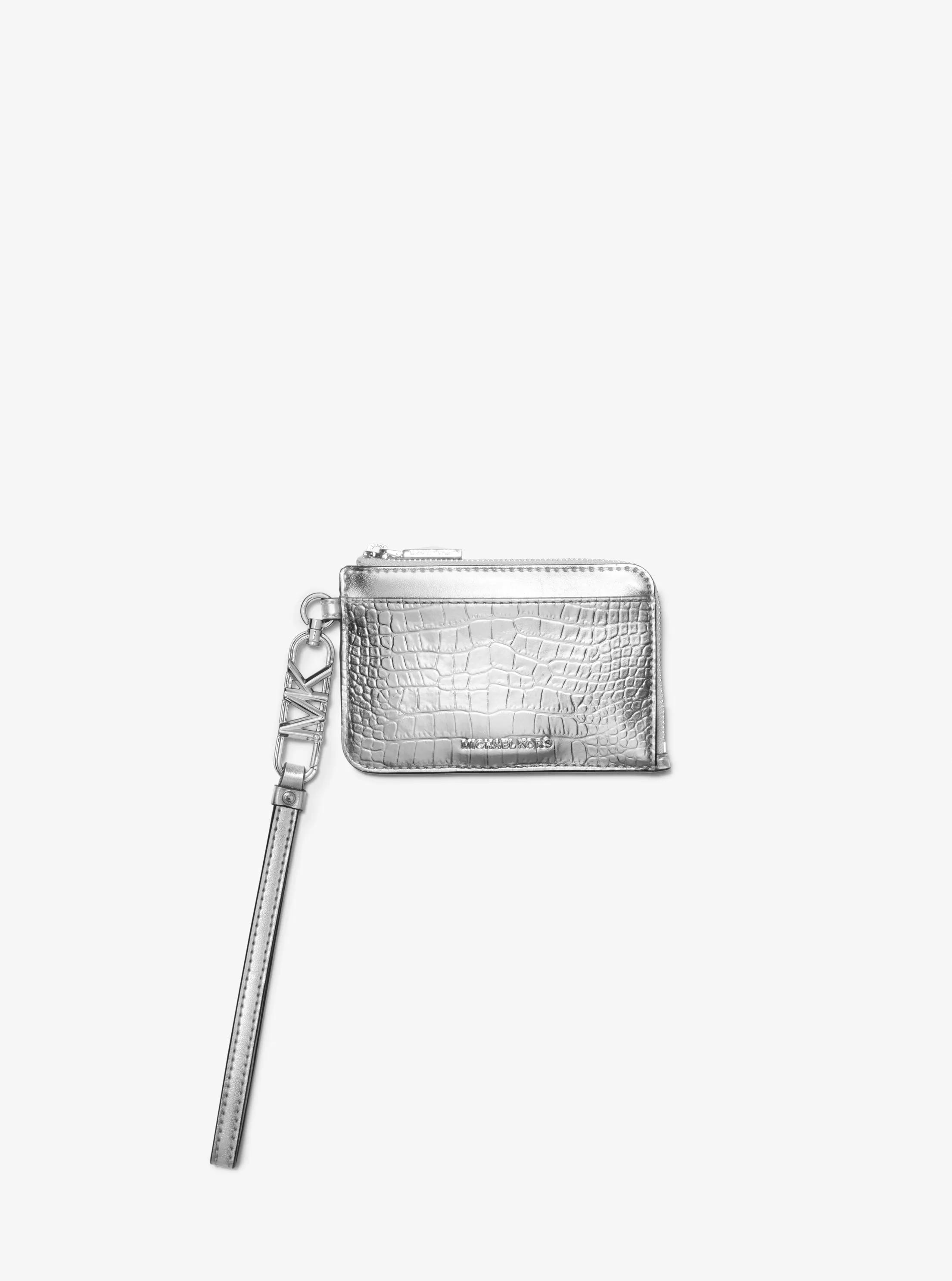 Tarjetero de piel con motivo de cocodrilo en relieve