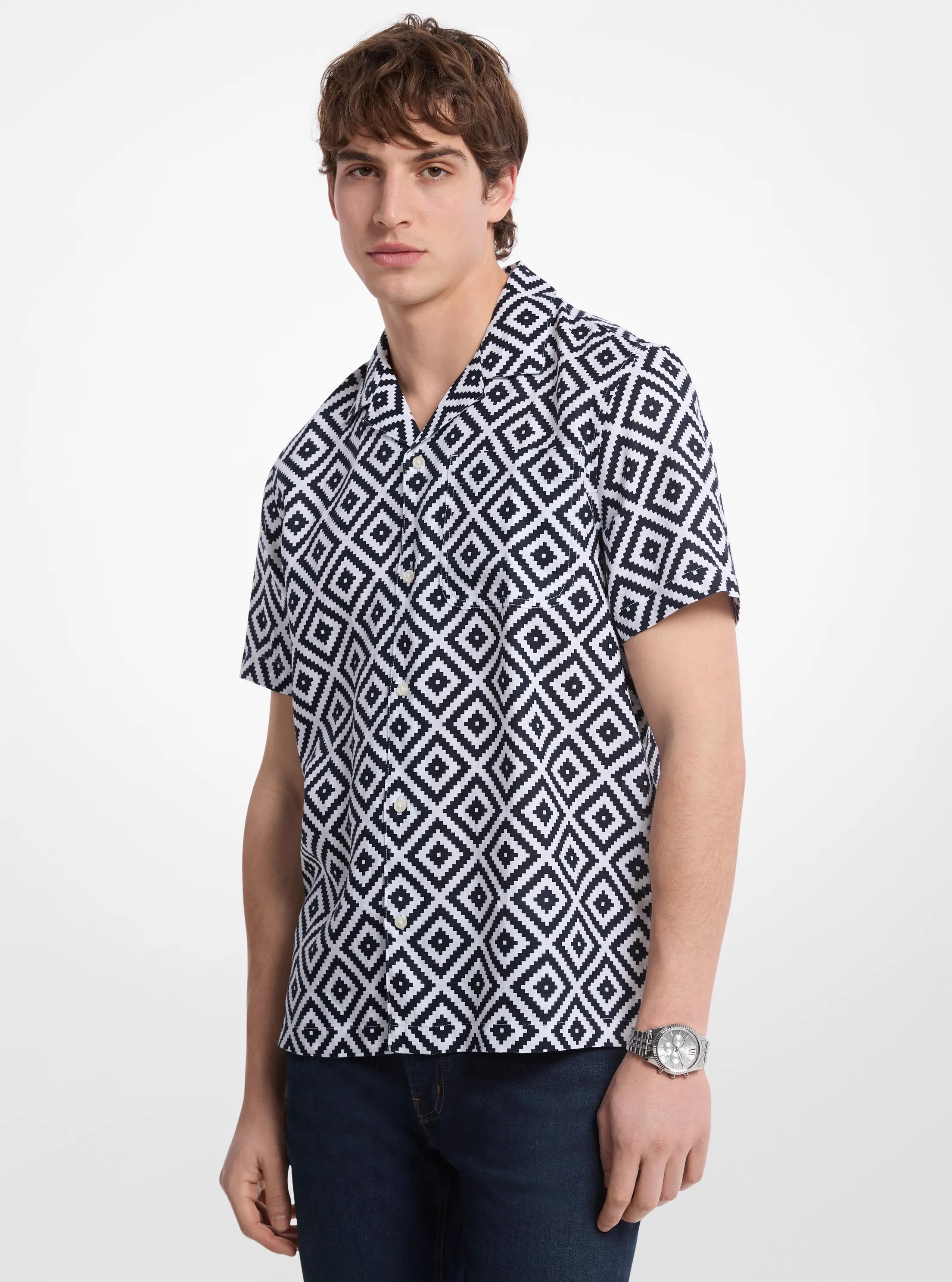 Printed Linen Camp Shirt in MIDNIGHT | Michael Kors