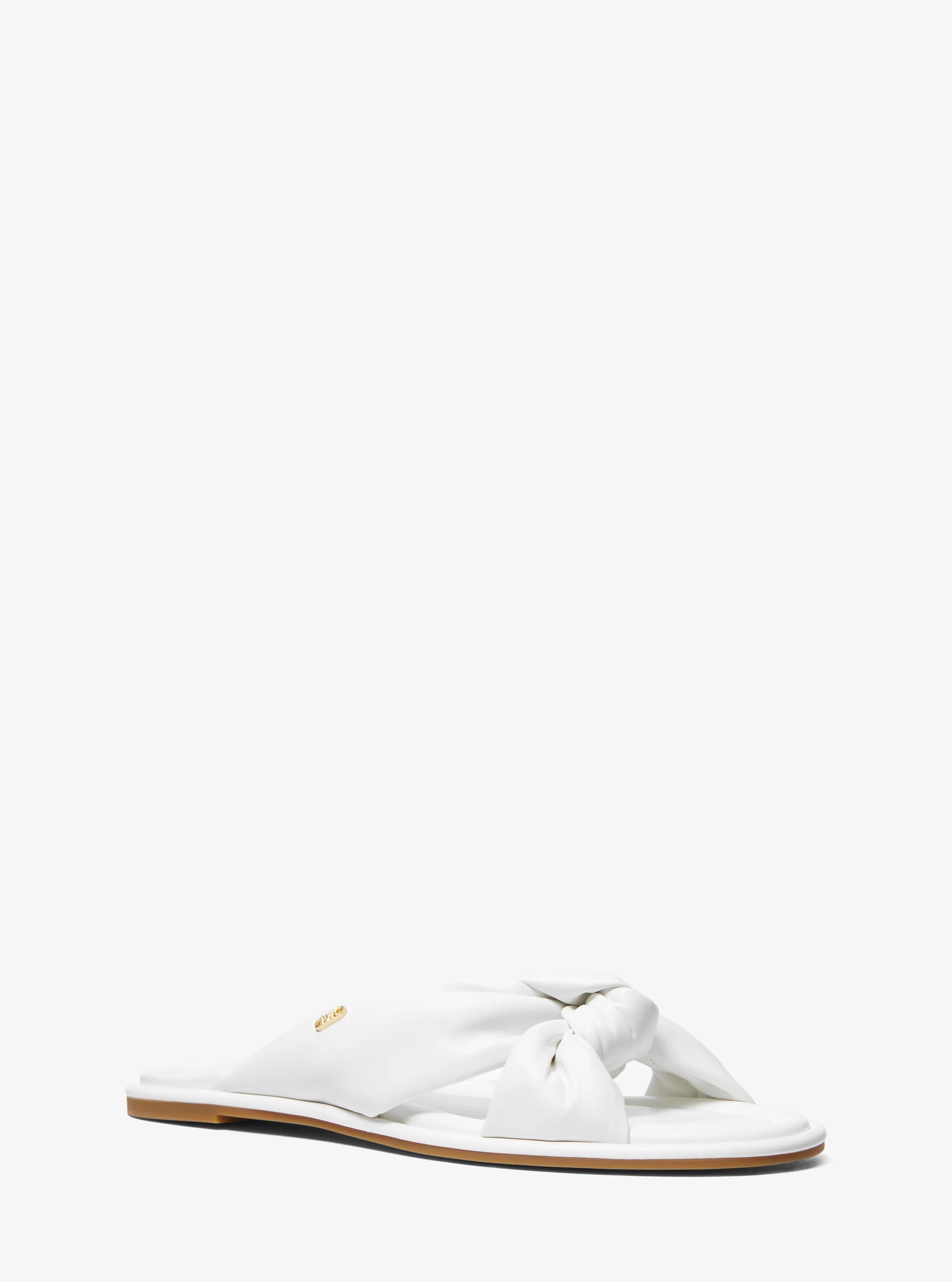 Elena Leather Slide Sandal in OPTIC WHITE | Michael Kors