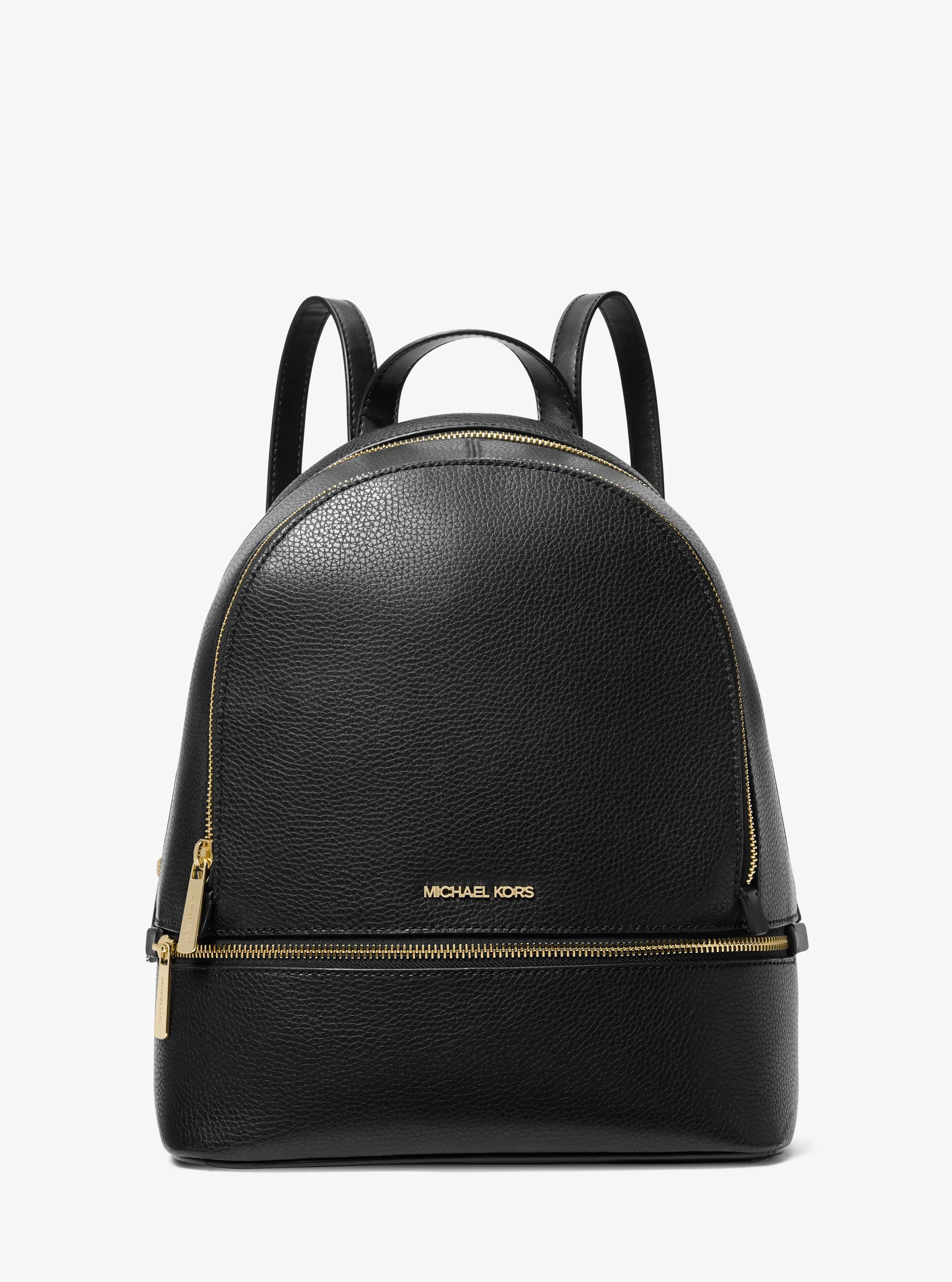 Rhea Medium Pebbled Leather Backpack in BLACK | Michael Kors