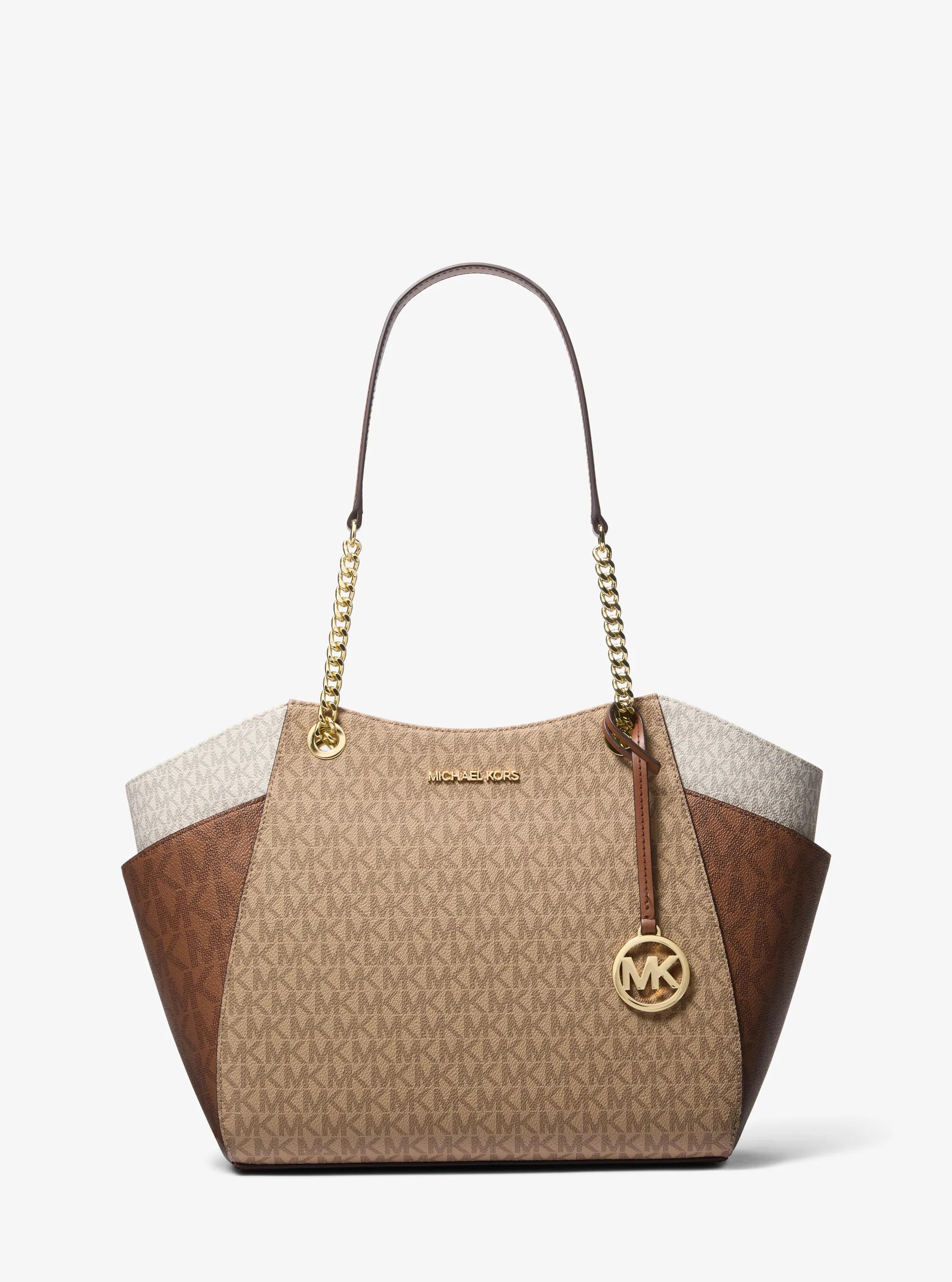 Jet Set Large Color-Block Signature Logo Tote Bag in CAMEL MLT | Michael Kors
