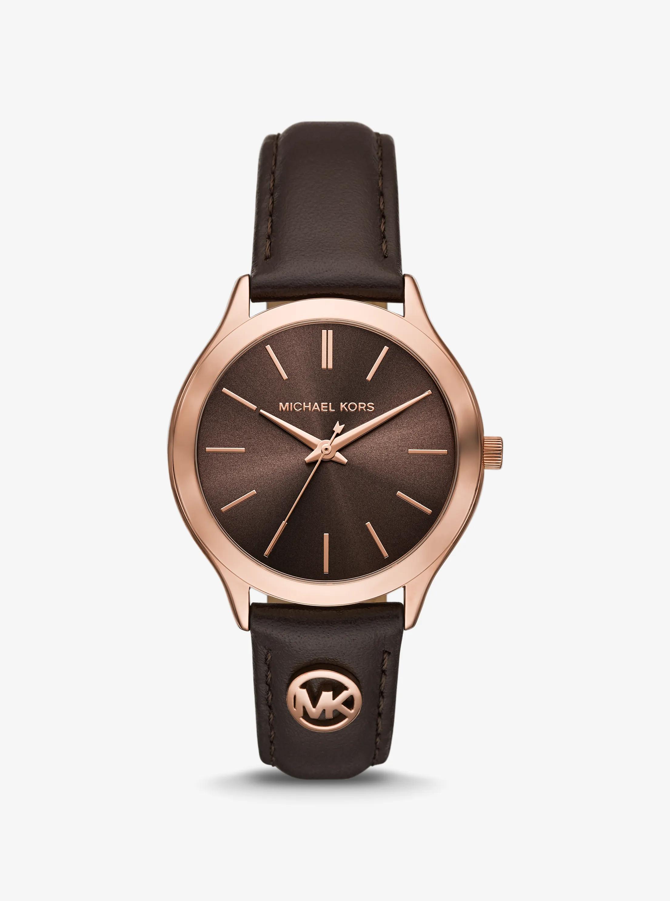 Slim Runway Rose Gold-Tone and Leather Watch in ROSE GOLD | Michael Kors