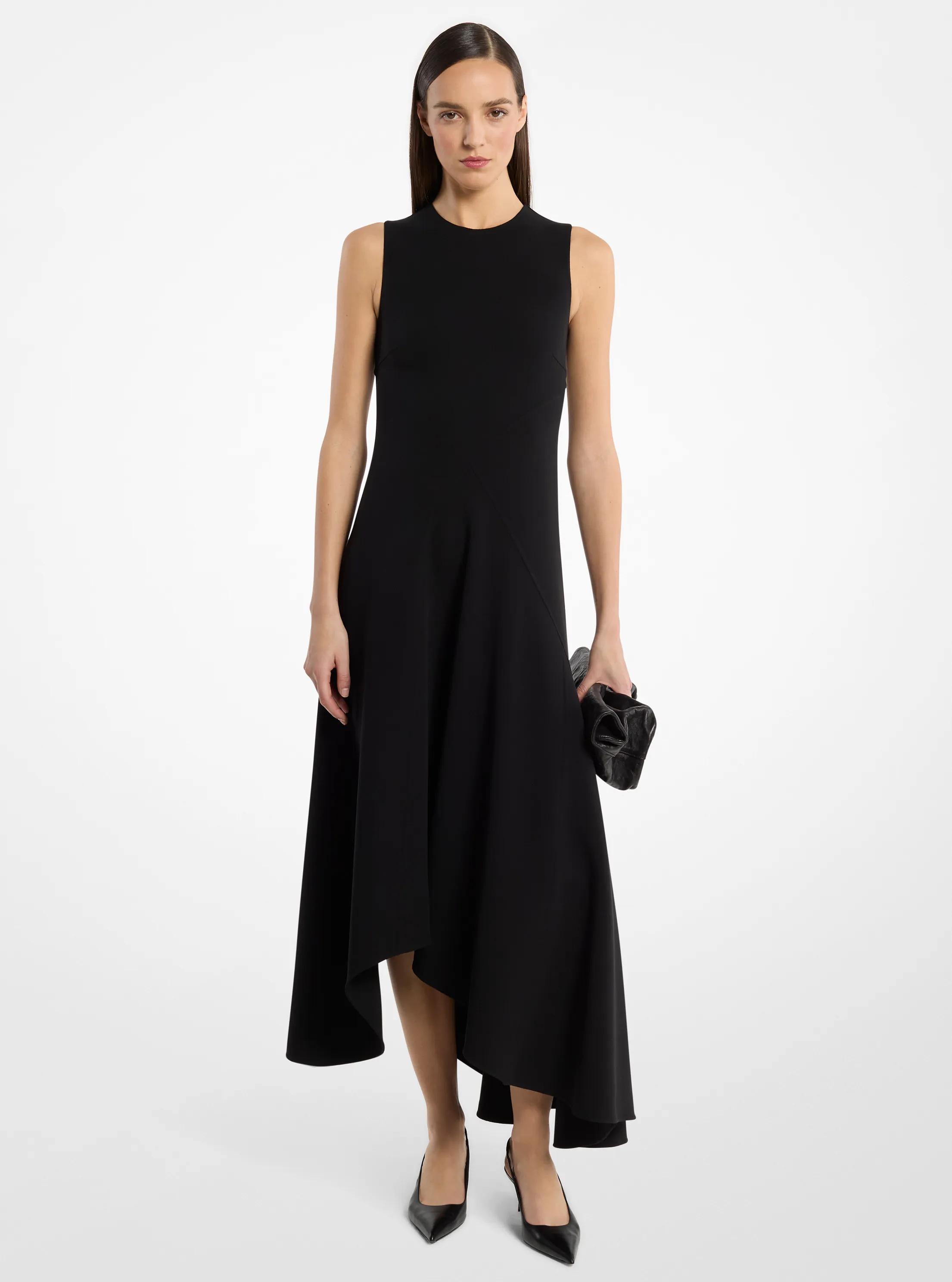 Michael Kors Double Faced Stretch Wool Crepe Asymmetric Draped Dress