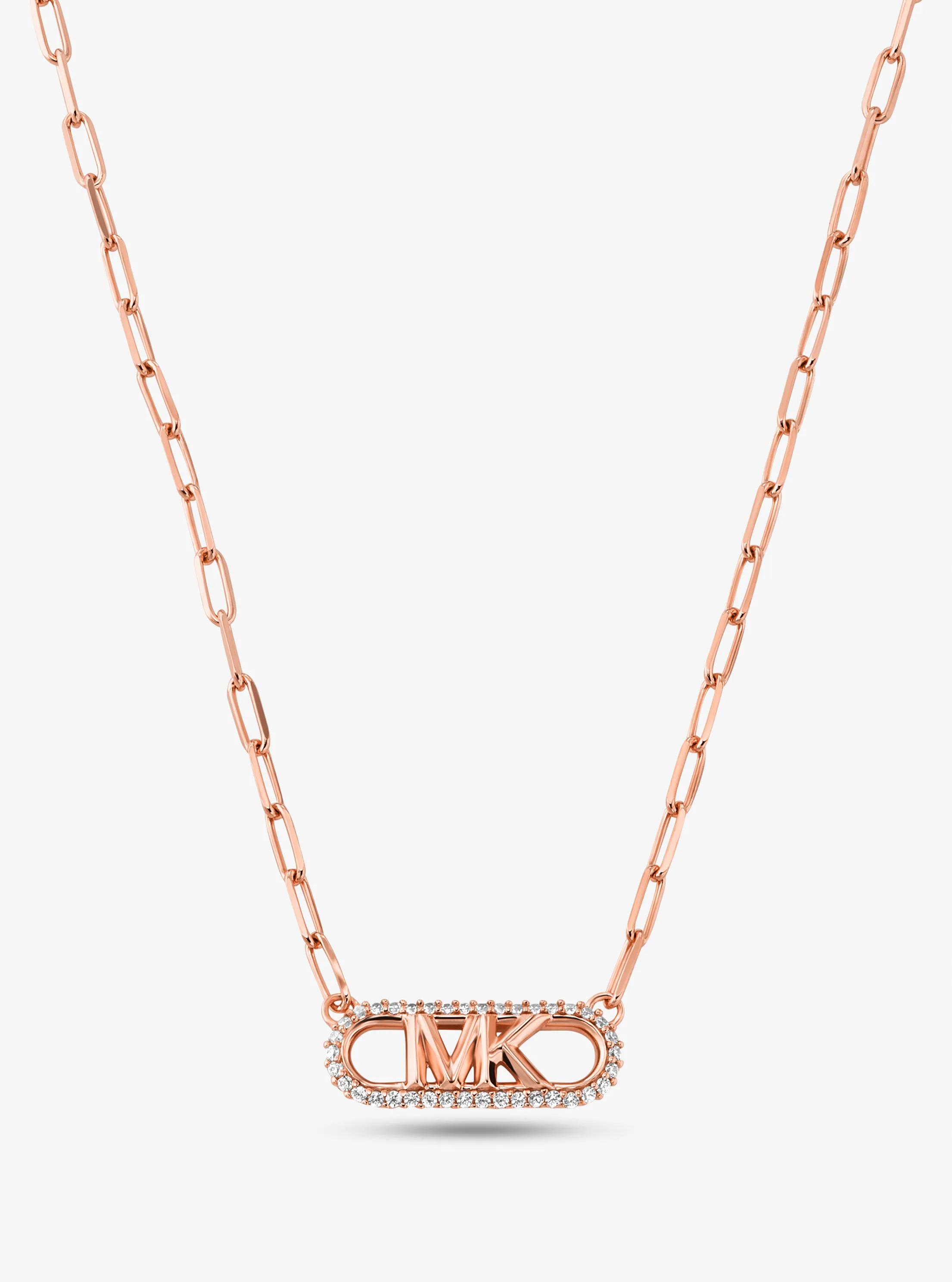 Precious Metal-Plated Sterling Silver Empire Logo Chain Link Necklace in ROSE GOLD | Michael Kors