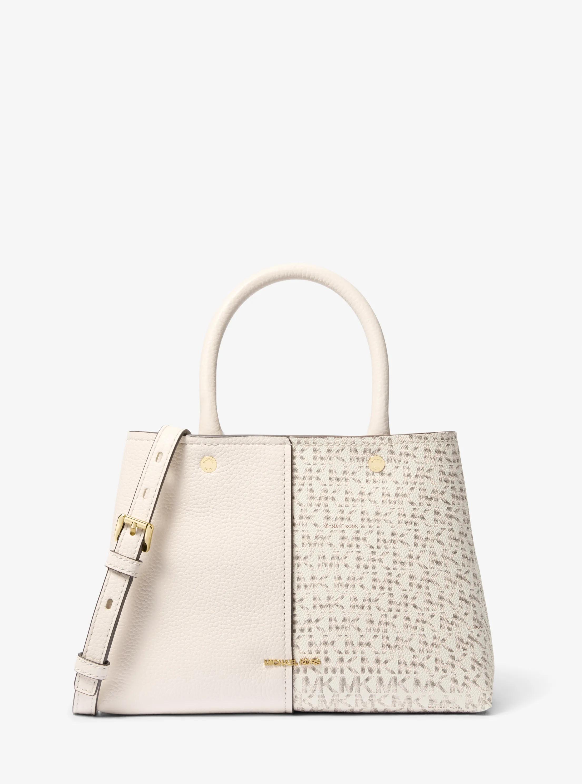 Flora Medium Signature Logo and Leather Satchel in VAN/CREAM | Michael Kors