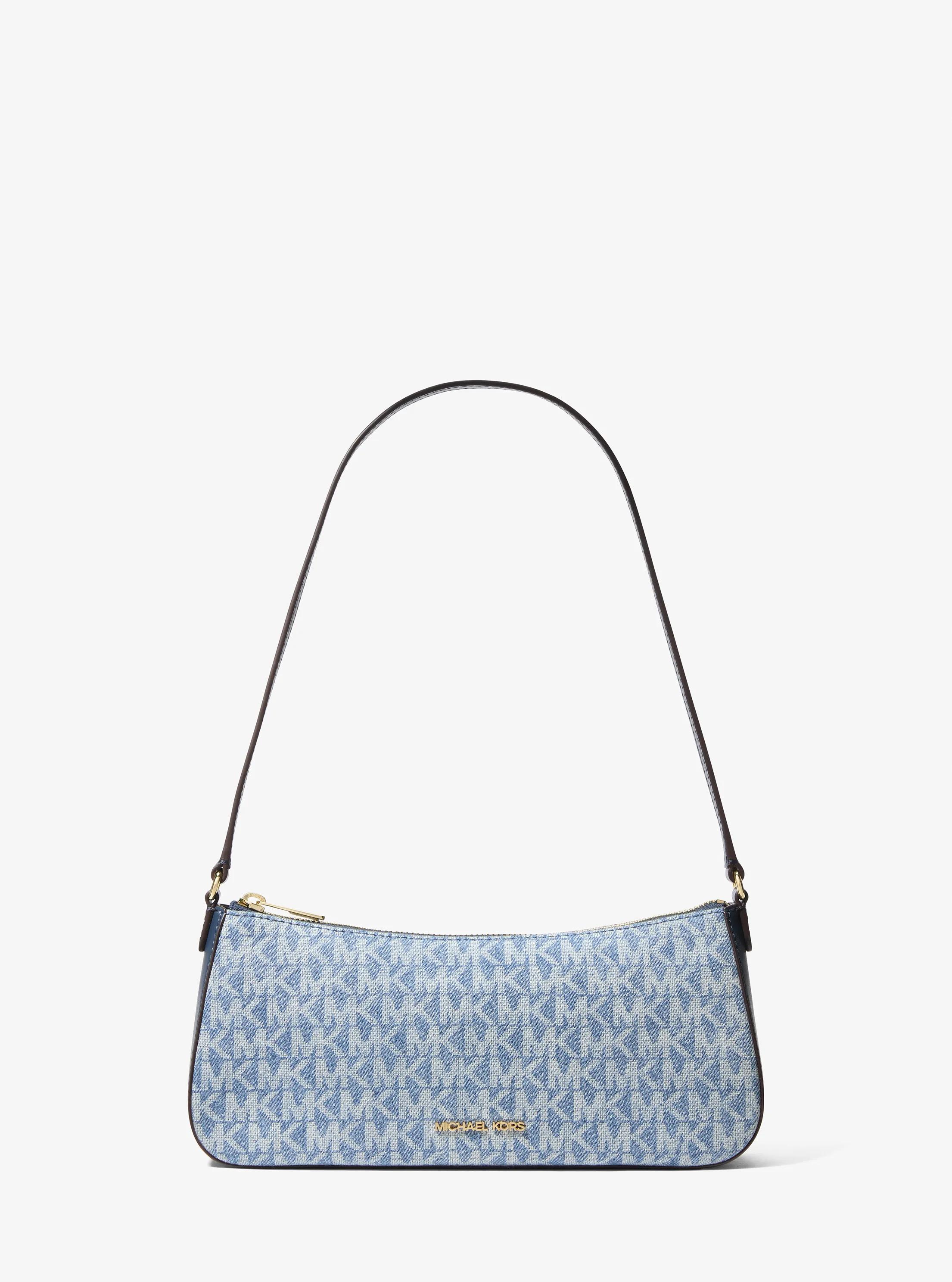 Sammy Small Signature Logo Print Denim Pochette in LT VTBLU WSH | Michael Kors