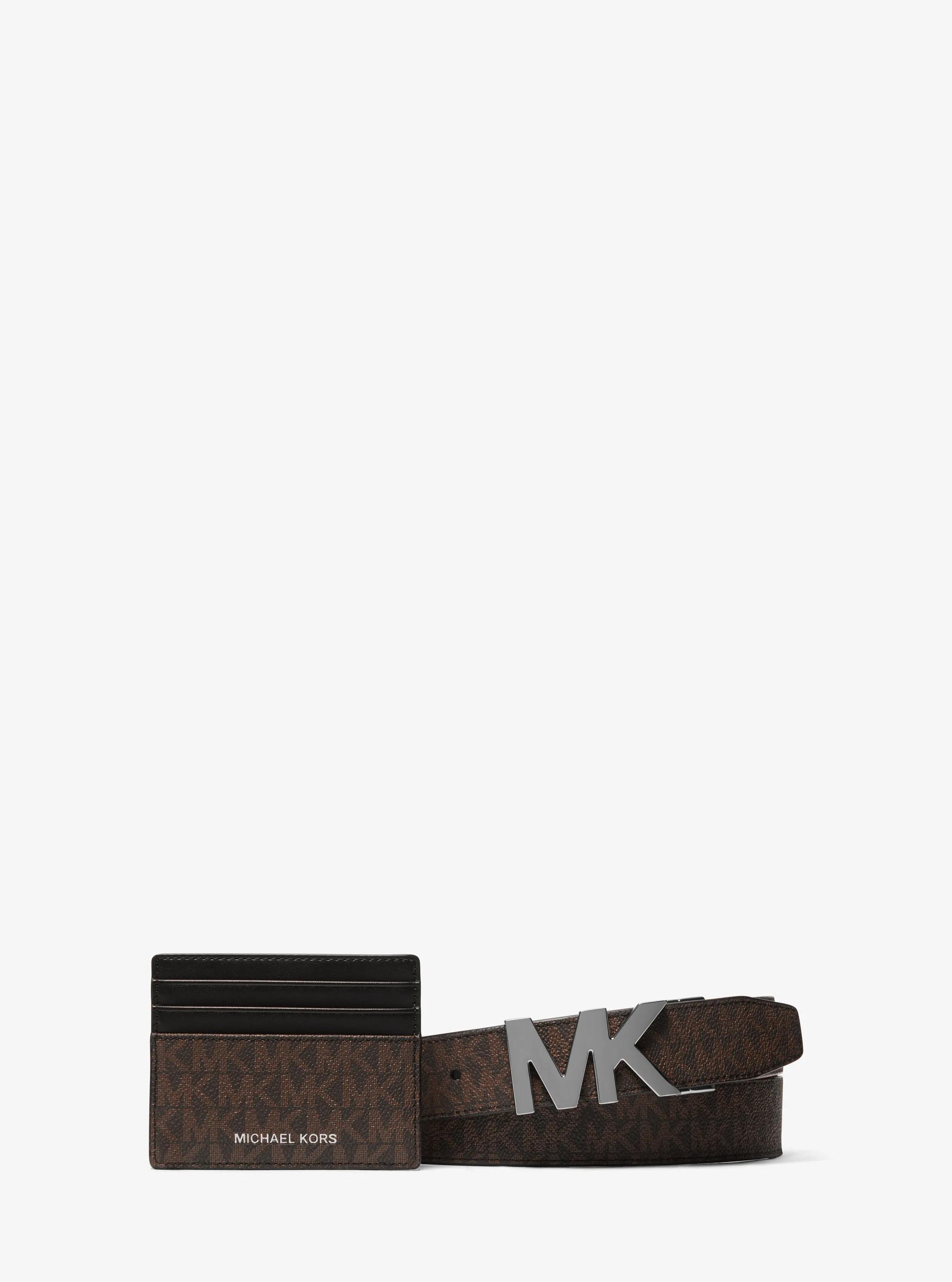 Signature Logo Card Case and Belt Gift Set in BROWN/BLACK | Michael Kors
