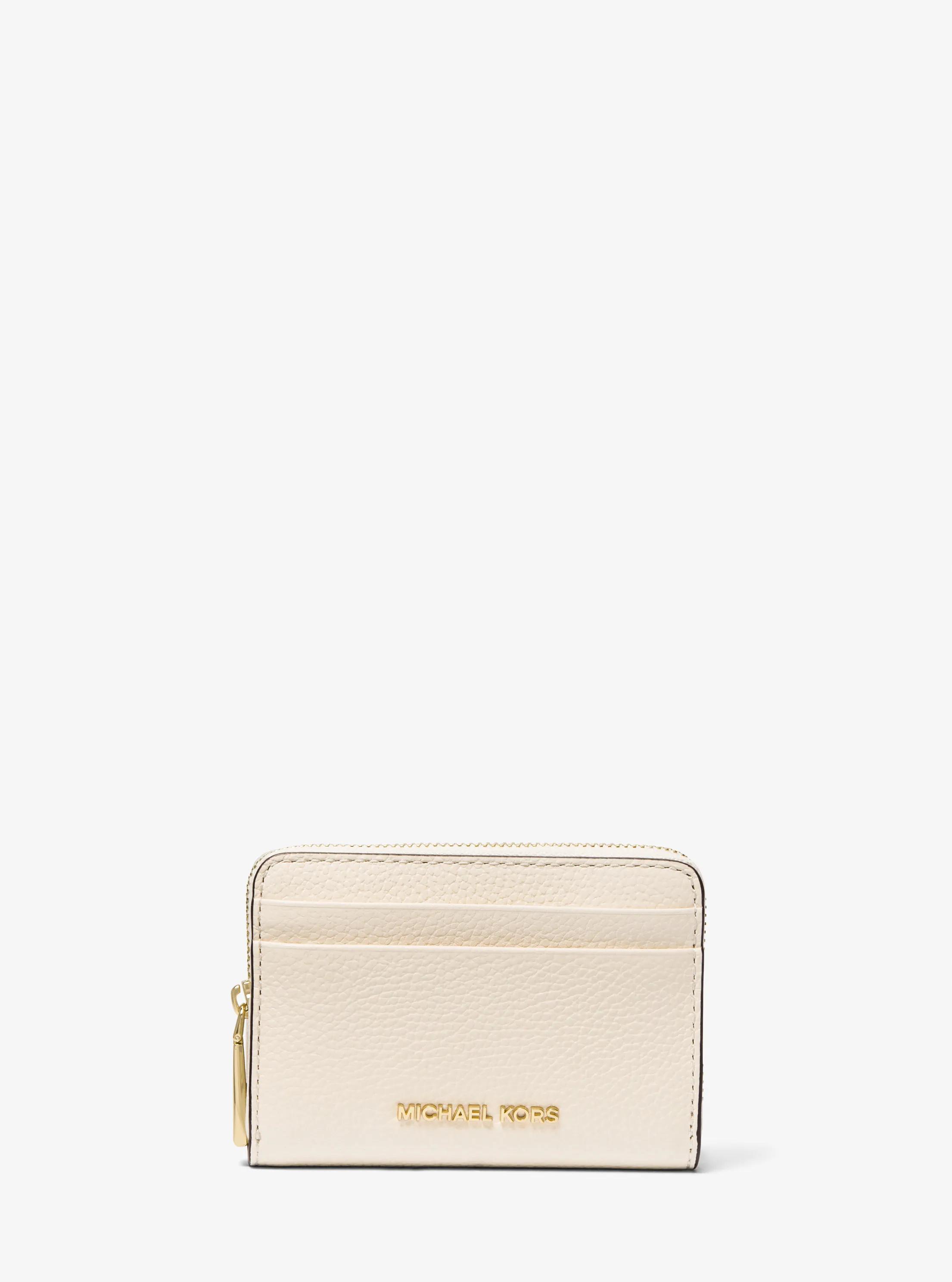 Jet Set Small Pebbled Leather Zip-Around Card Case in LT CREAM | Michael Kors