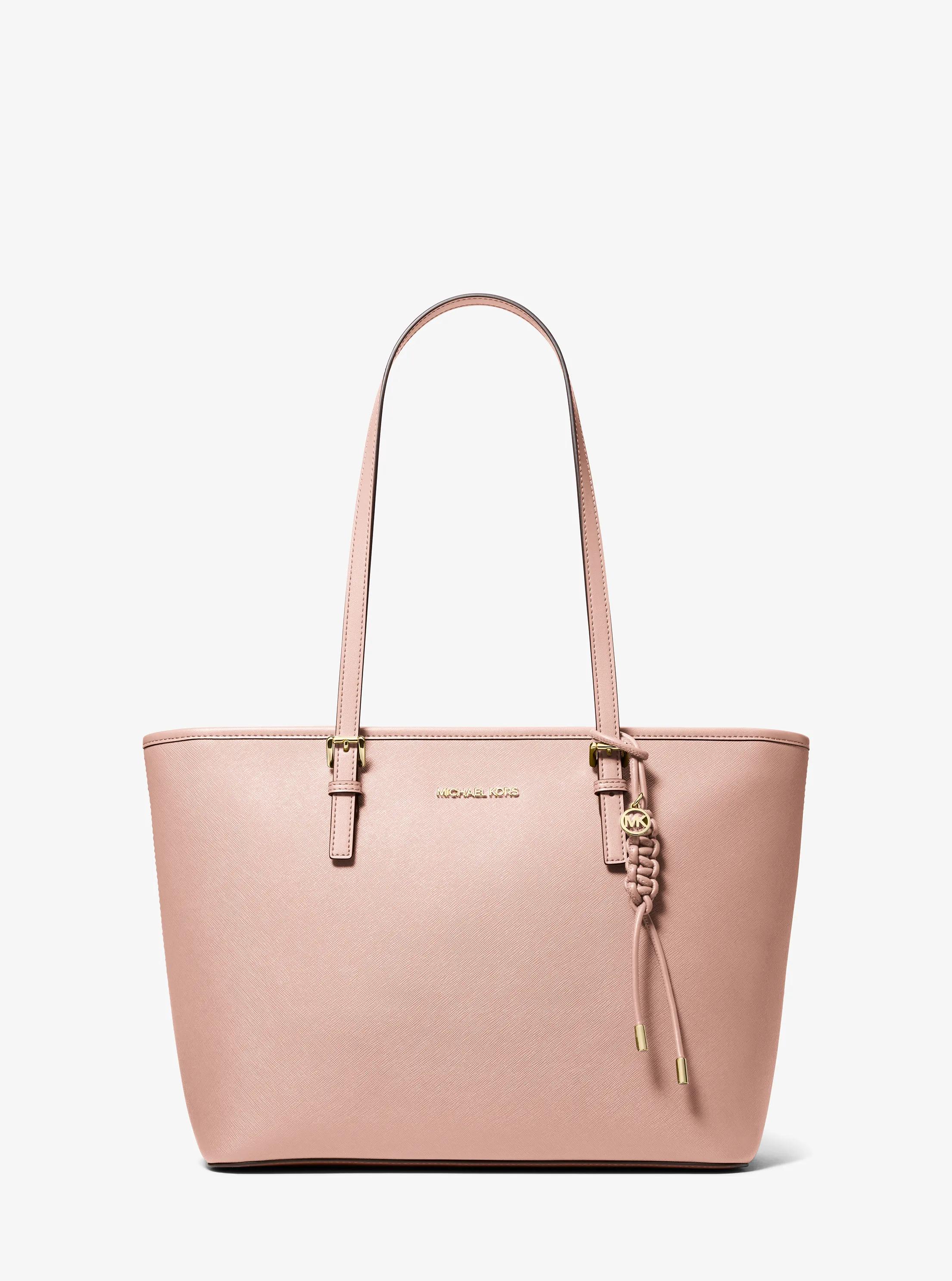 Jet Set Saffiano Leather Tote Bag With Bag Charm in SOFT PINK | Michael Kors