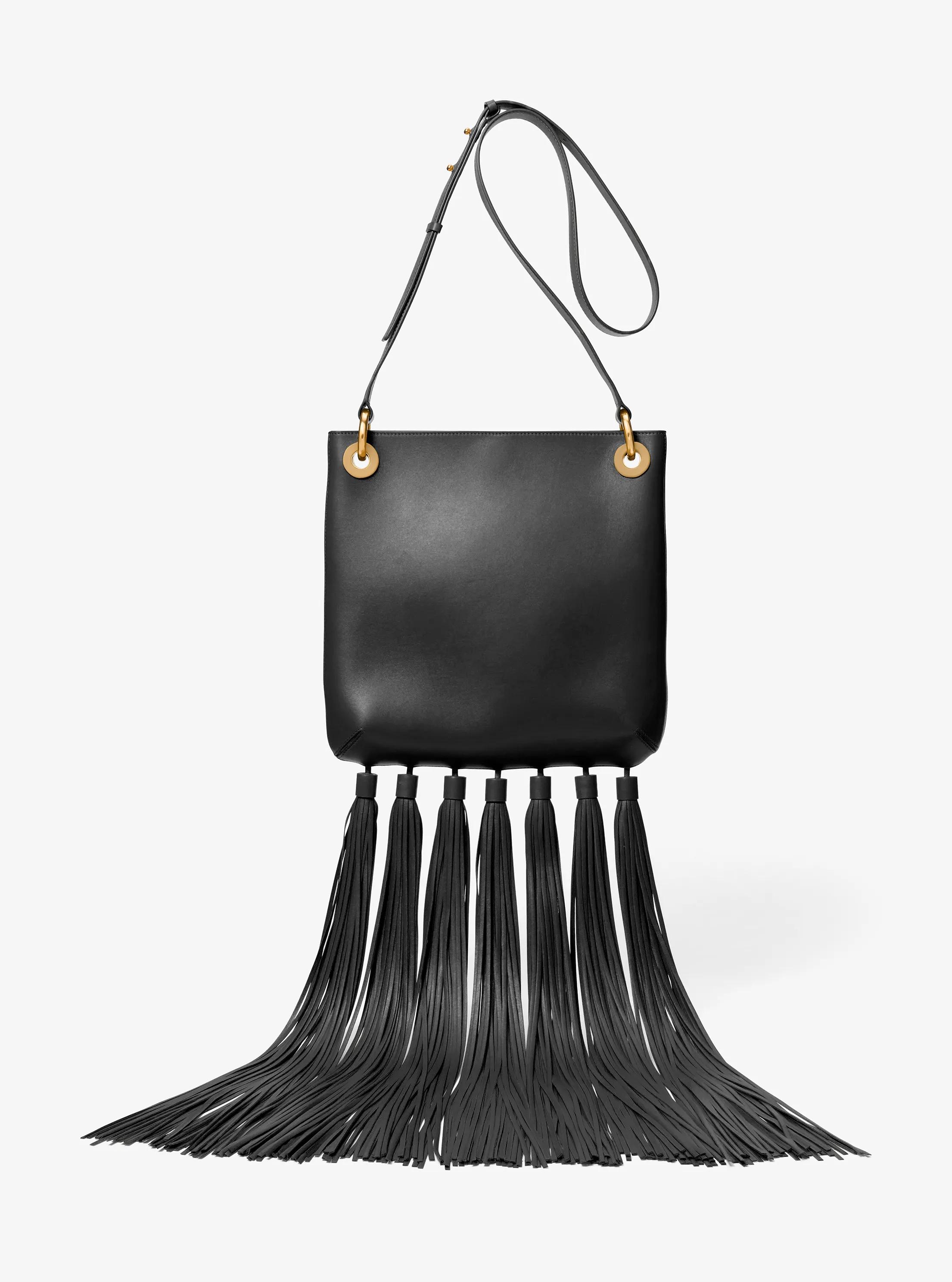 Tate Medium Tassel Leather Crossbody Bag in BLACK | Michael Kors