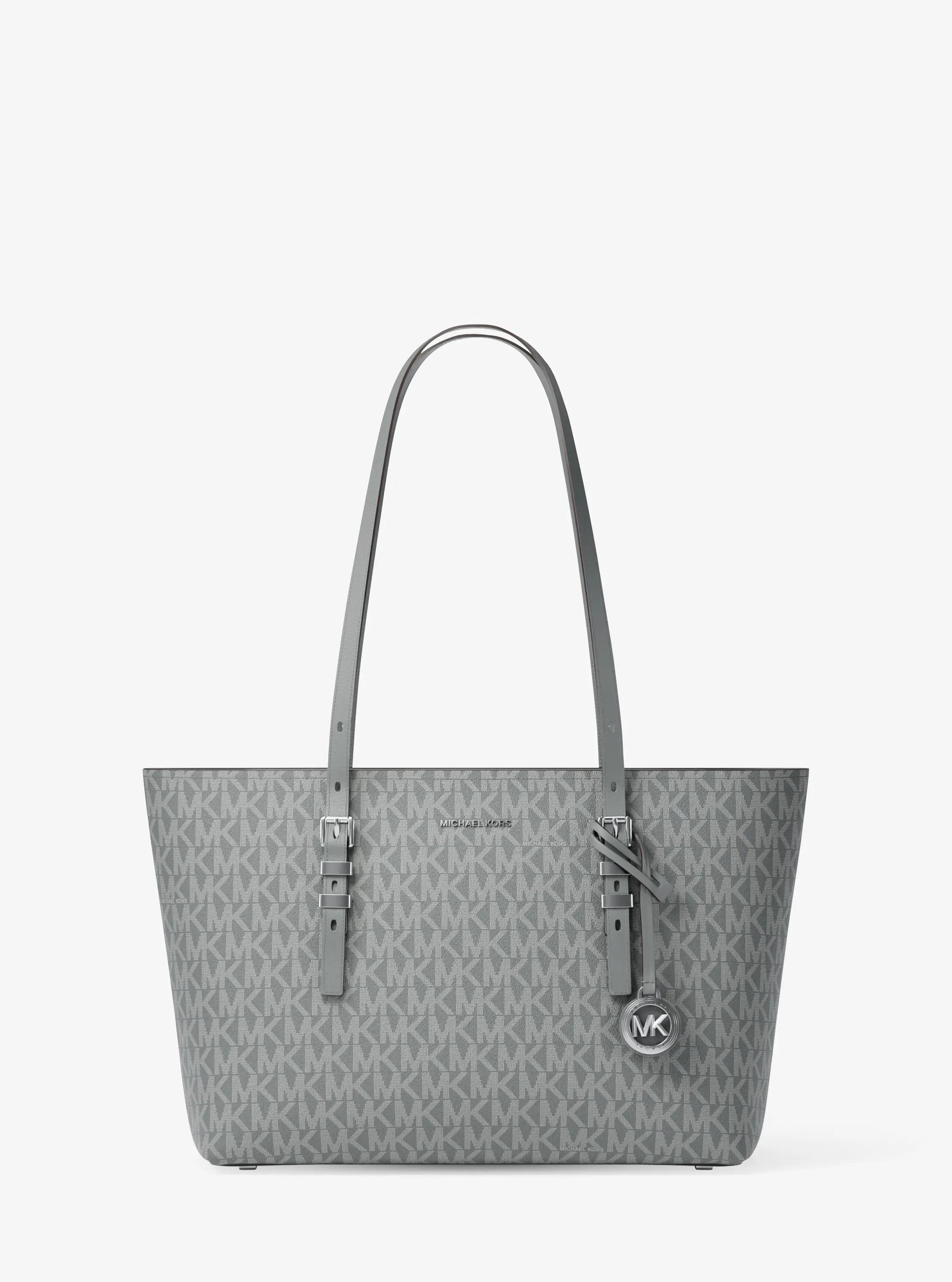 Quinn Medium Signature Logo and Leather Tote Bag in STORM | Michael Kors