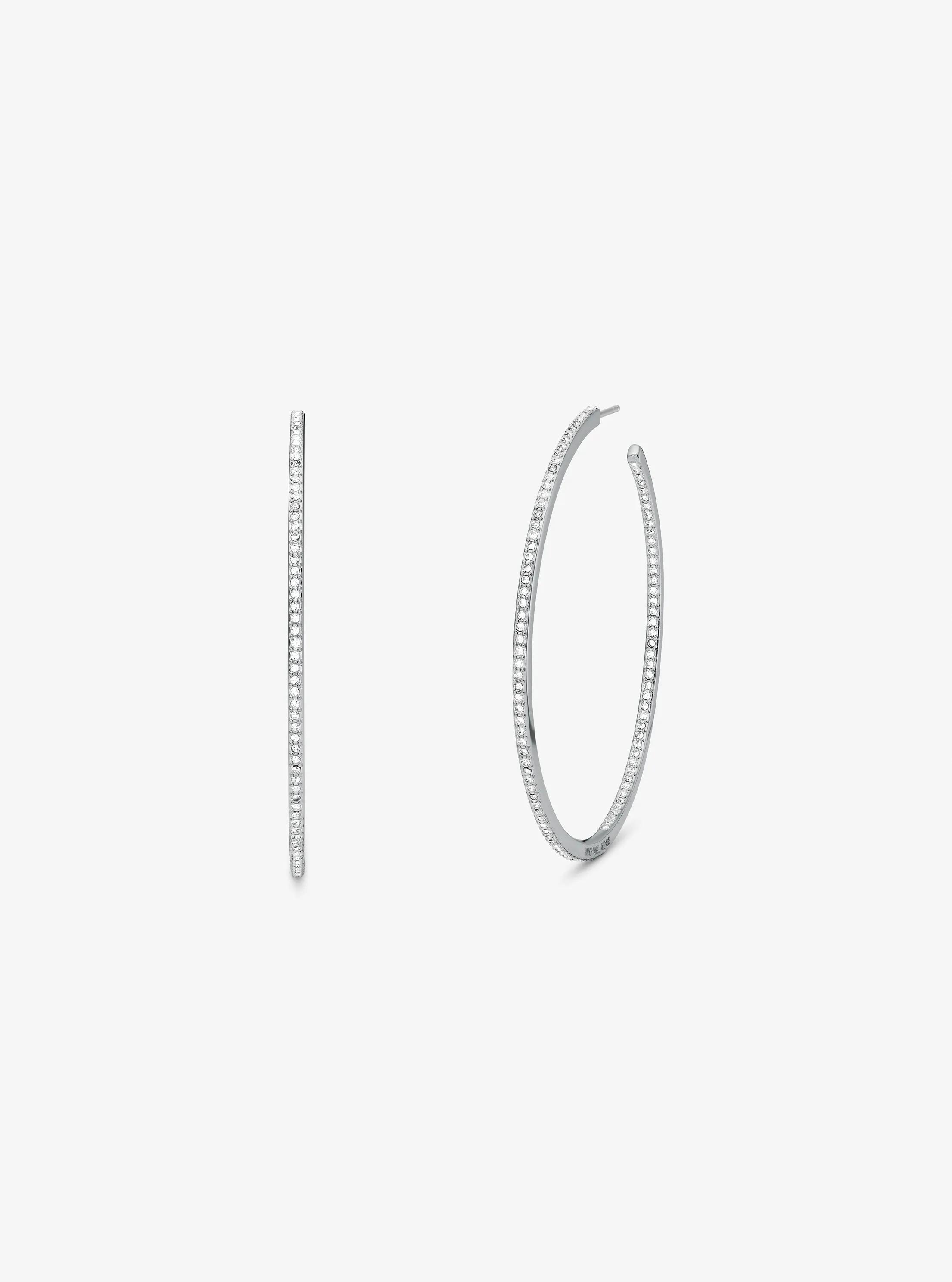 Precious Metal-Plated Brass Pav&eacute; Hoop Earrings